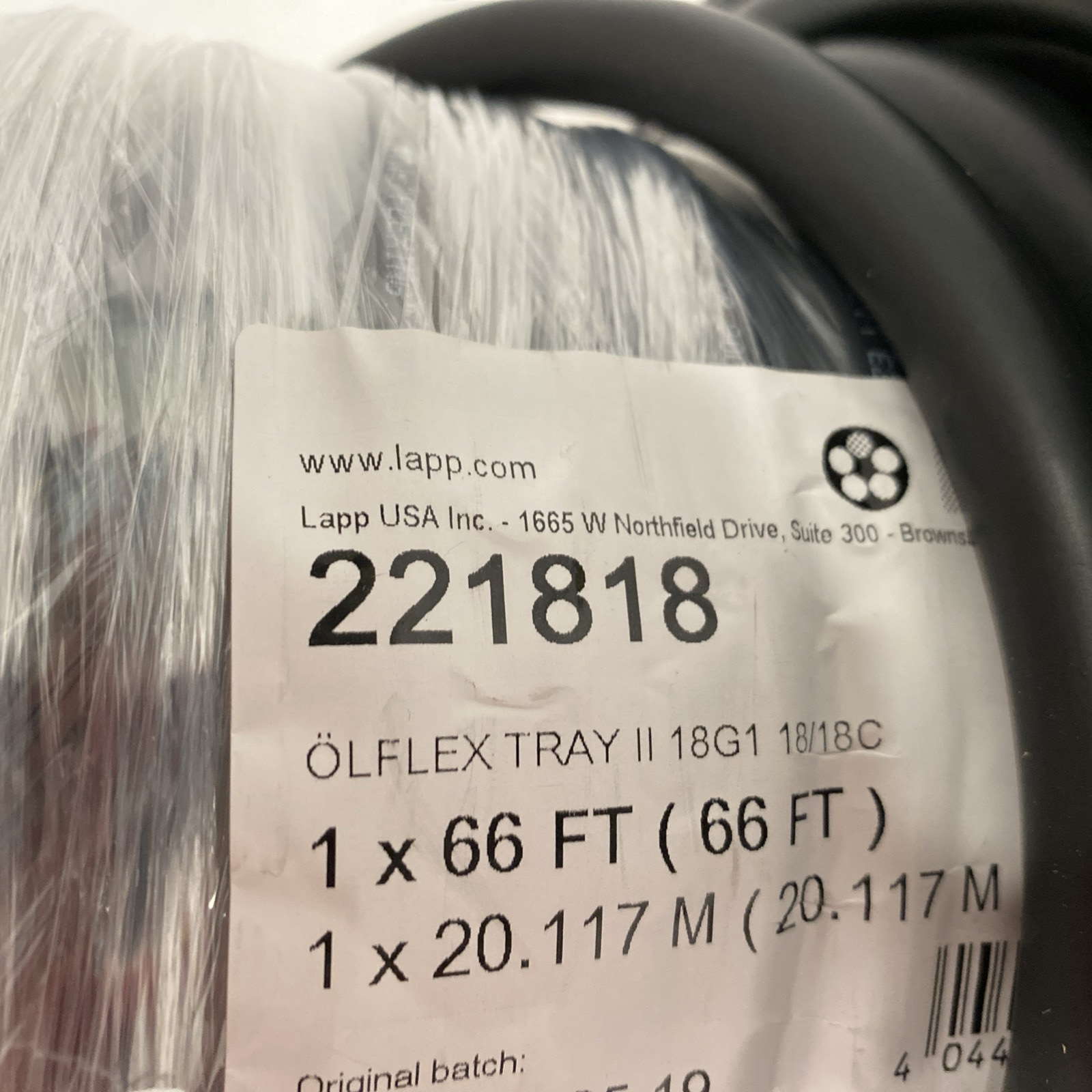 LAPP 221818 Cable OLFLEX TRAY II 18G1 18/18C 66-FT 18C 18 AWG Black - Maverick Industrial Sales