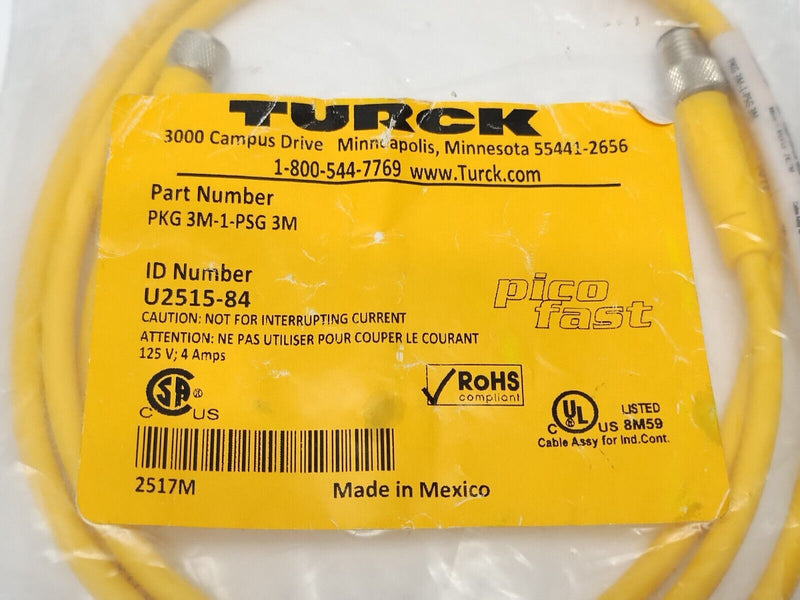 Turck PKG 3M-1-PSG 3M Cordset M8 3-Pin Male To Female 1m U2515-84 - Maverick Industrial Sales