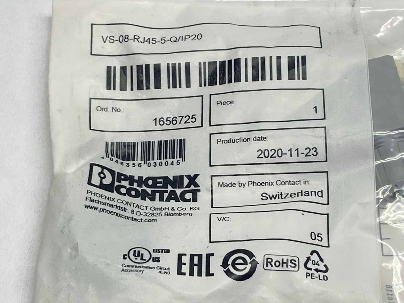 Phoenix Contact VS-08-RJ45-5-Q/IP20 RJ45 Connector 1656725 - Maverick Industrial Sales