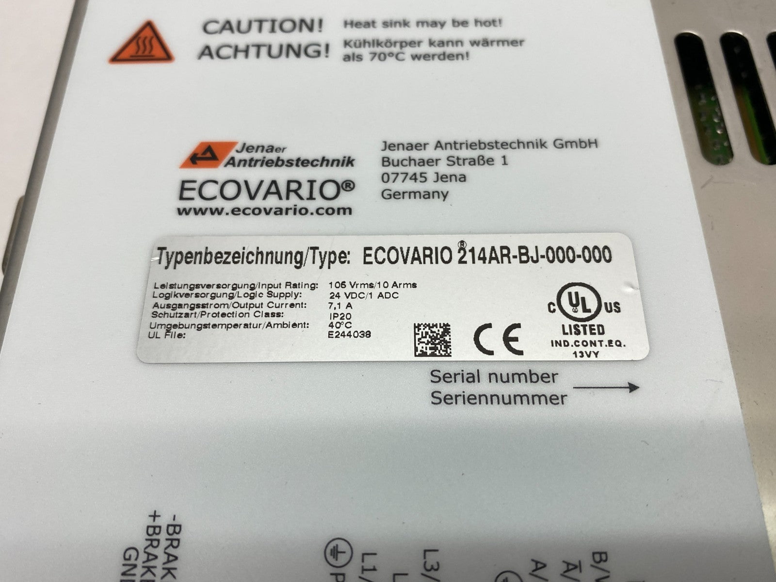 ECOVARIO 214AR-BJ-000-000 | Jenaer 1-Axis Servo Amplifier, CANopen/EtherCAT, STO - Used - Maverick Industrial Sales