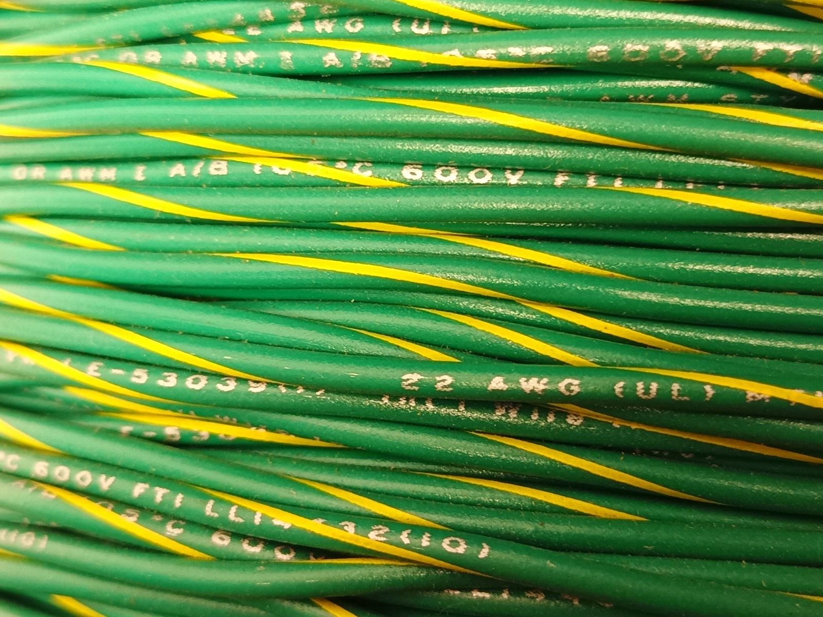 International Wire Inc Green/Yellow 22 AWG Wire MTW AWM 1015/1230 600V - Maverick Industrial Sales
