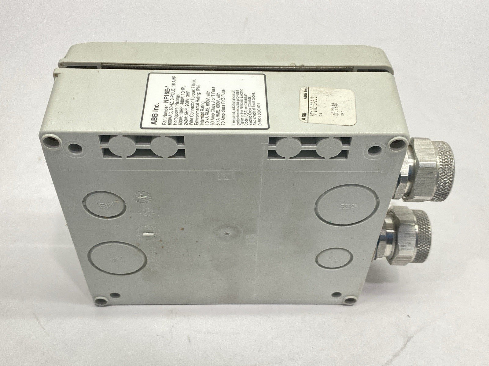 NF16E-3PBJB | ABB Enclosed Non-Fused Disconnect Switch 16A 3P 600VAC - Used - Maverick Industrial Sales