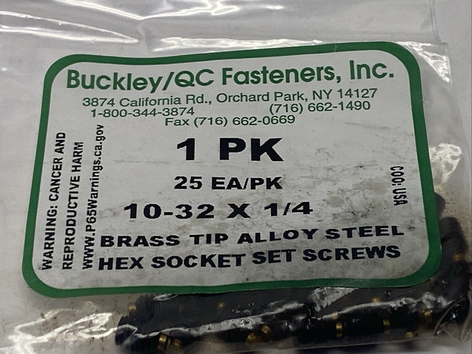 Buckley 10-32 X 1/4 Brass Tip Alloy Steel Hex Socket Set Screws PKG OF 25 - Maverick Industrial Sales
