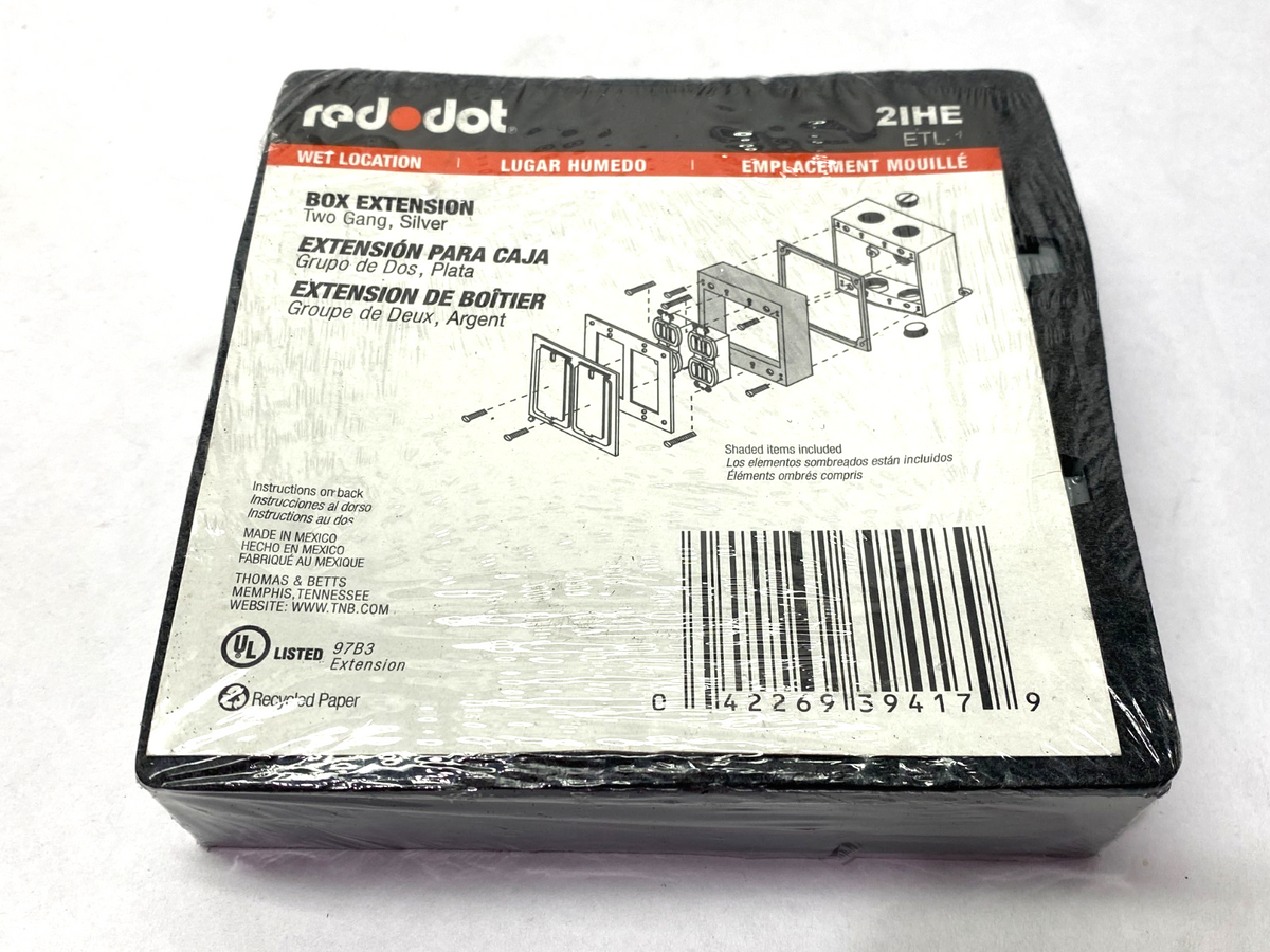Red Dot 2IHE Two Gang Electrical Box Extension 4-5/8" L/W x 1" D Silver Aluminum - Maverick Industrial Sales