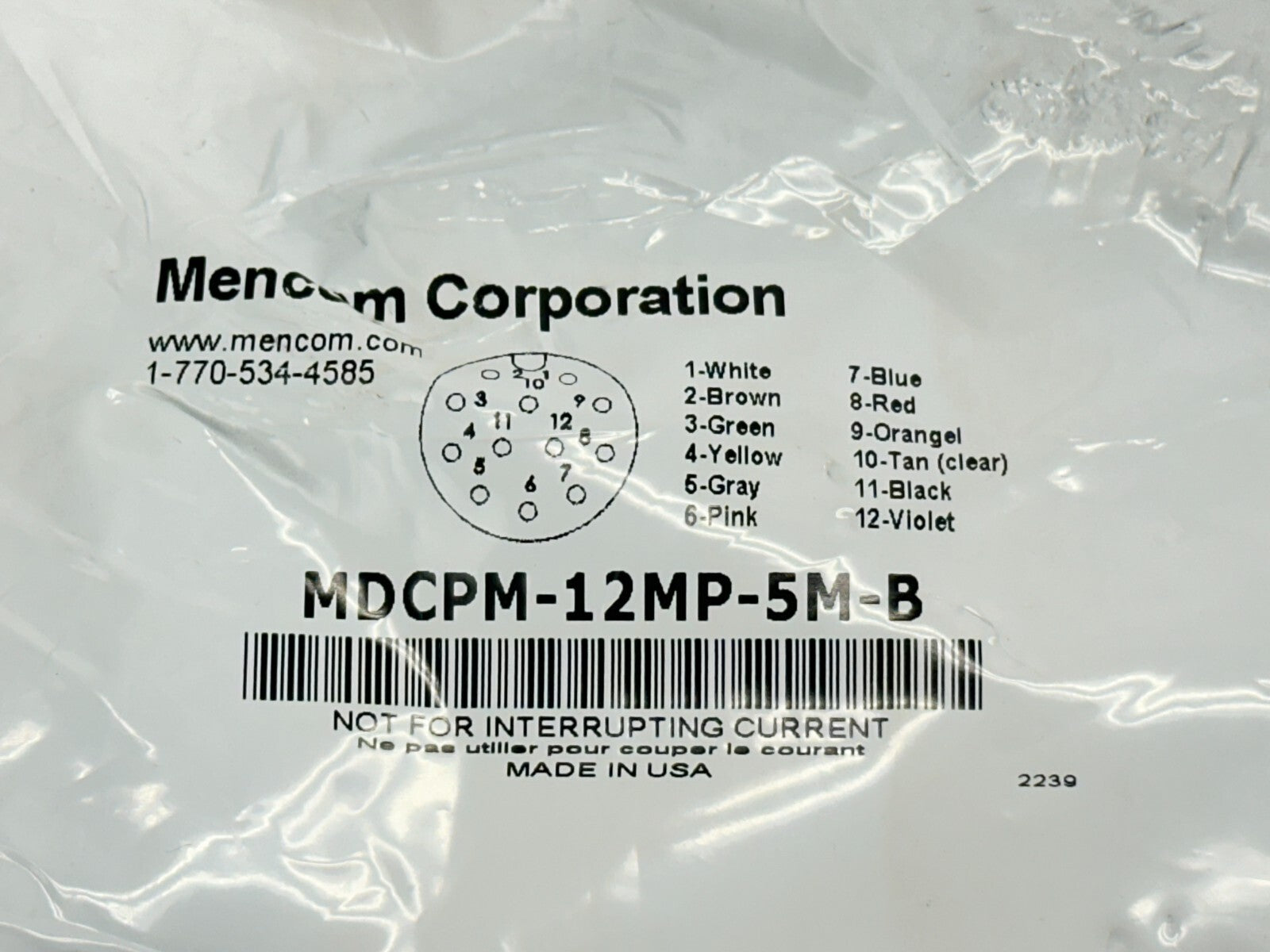 Mencom MDCPM-12MP-5M-B Cordset Male M12 12-Pin 5m - Maverick Industrial Sales