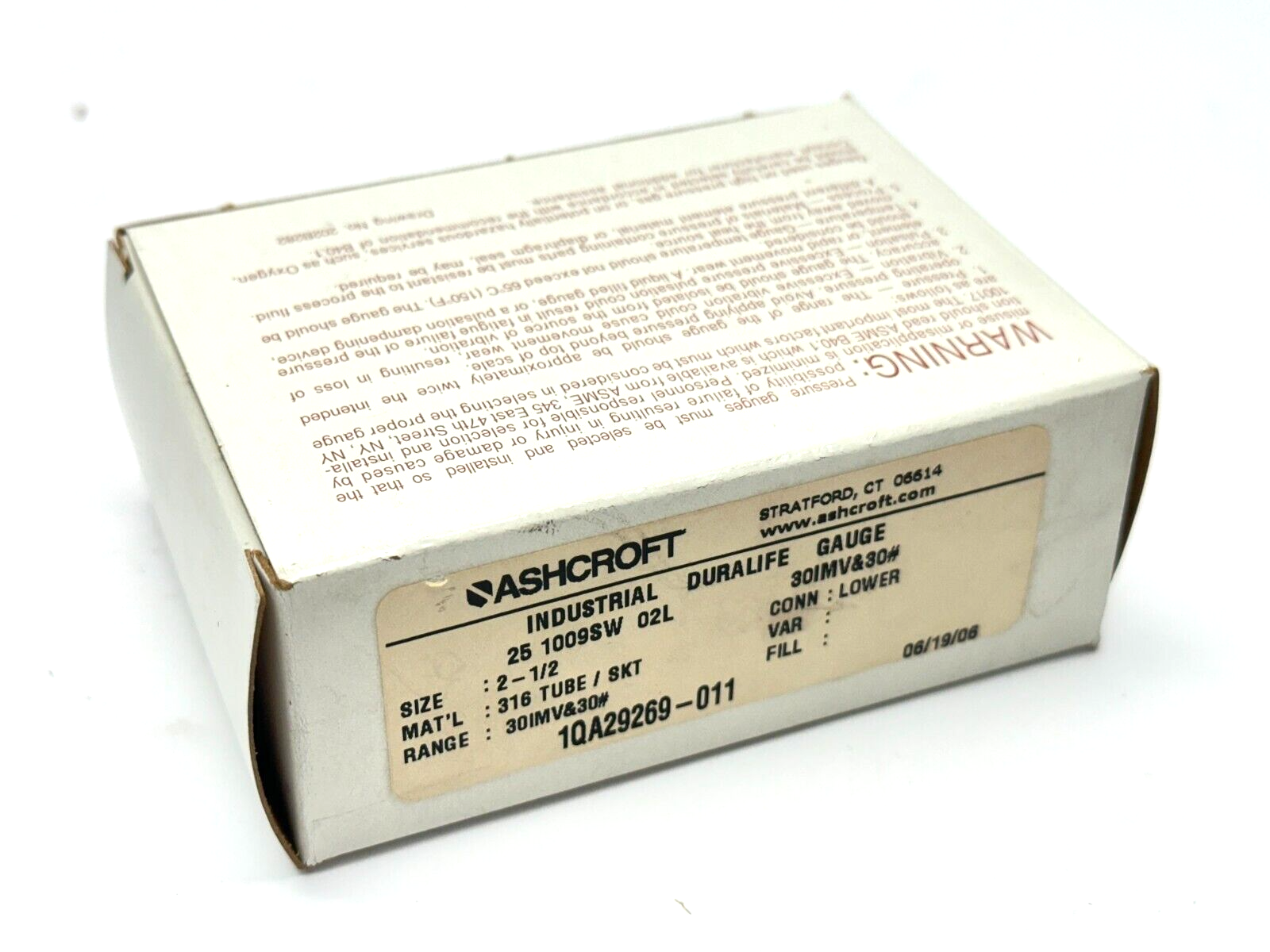 Ashcroft 1QA29269-011 Industrial Duralife Gauge 30IMV&30# 2-1/2" 25 1009SW 02L - Maverick Industrial Sales