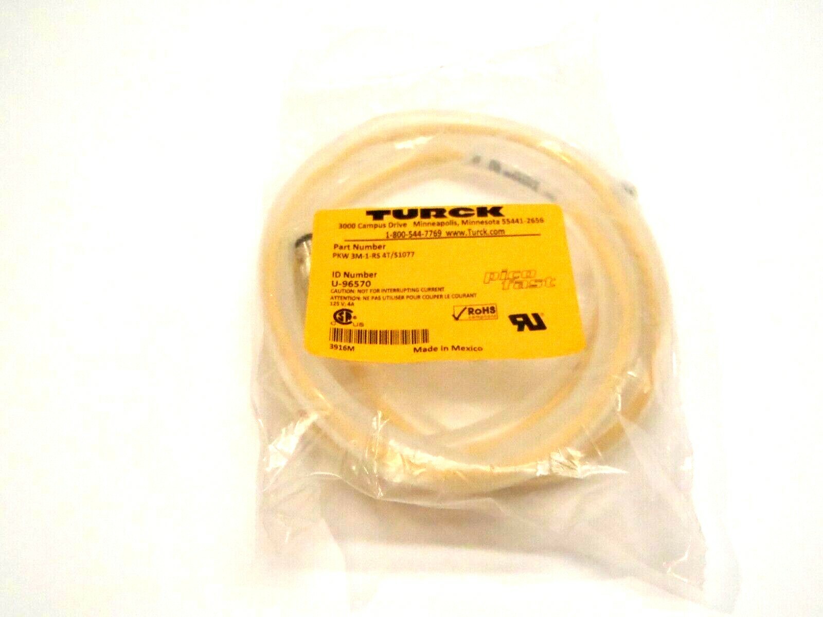 Turck PKW 3M-1-RS 4T/S1077 Male M12 Angled Female M8 Cordset U-96570 - Maverick Industrial Sales