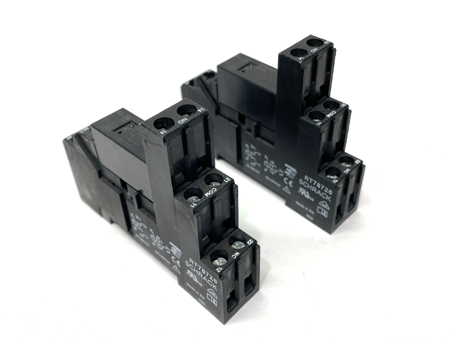 RT78726 | Schrack Socket Base w/ Omron G2RL-24 Relay 12VDC LOT OF 2 - Used - Maverick Industrial Sales