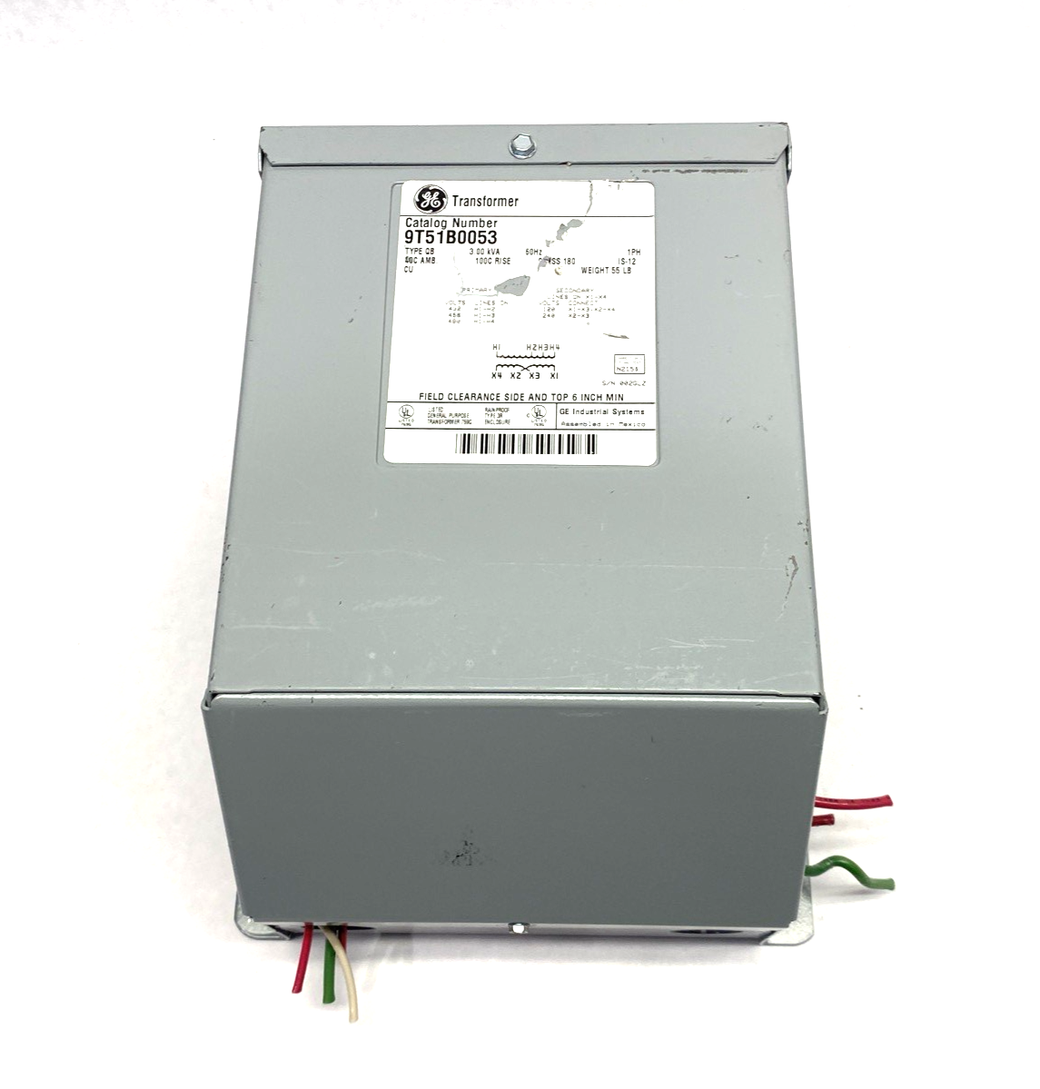 9T51B0053 | ABB General Electric Transformer 1C,3kVA,480(-2 5%)-120/240,100C,3R,QB - Used - Maverick Industrial Sales