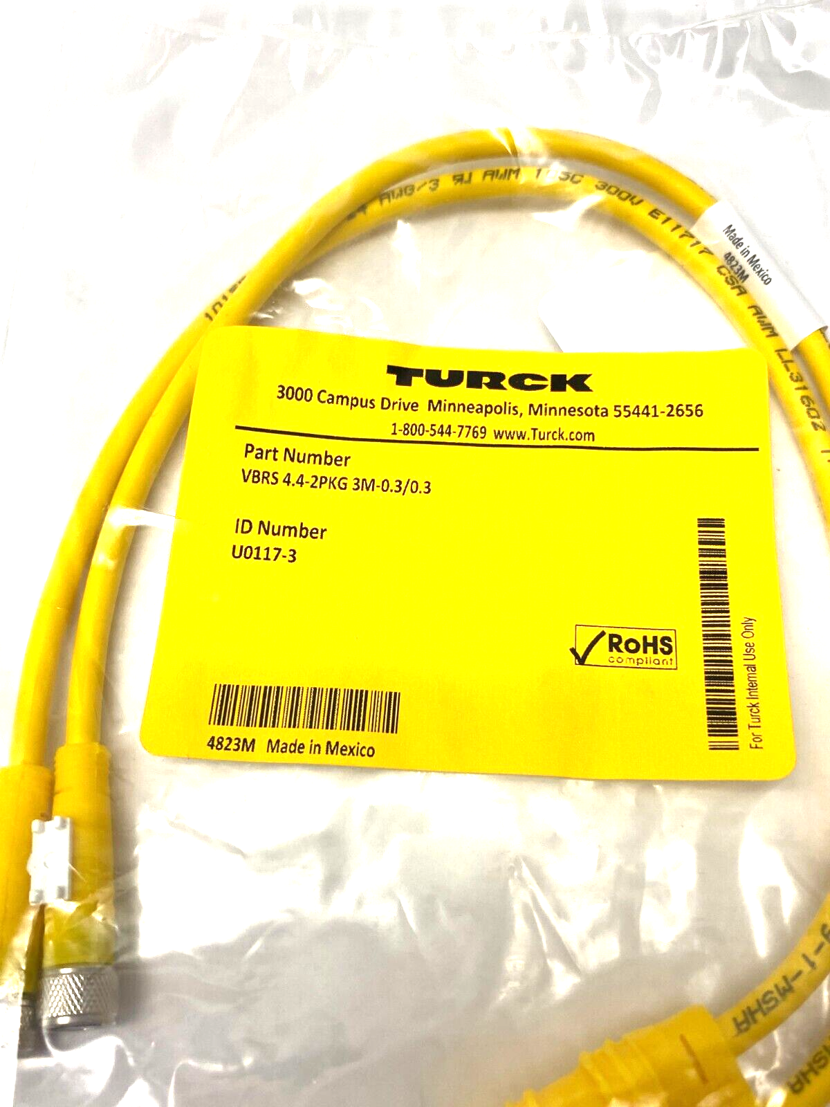 Turck VBRS 4.4-2PKG 3M-0.3/0.3 Molded Twin Junction Cable, U0117-3 - Maverick Industrial Sales