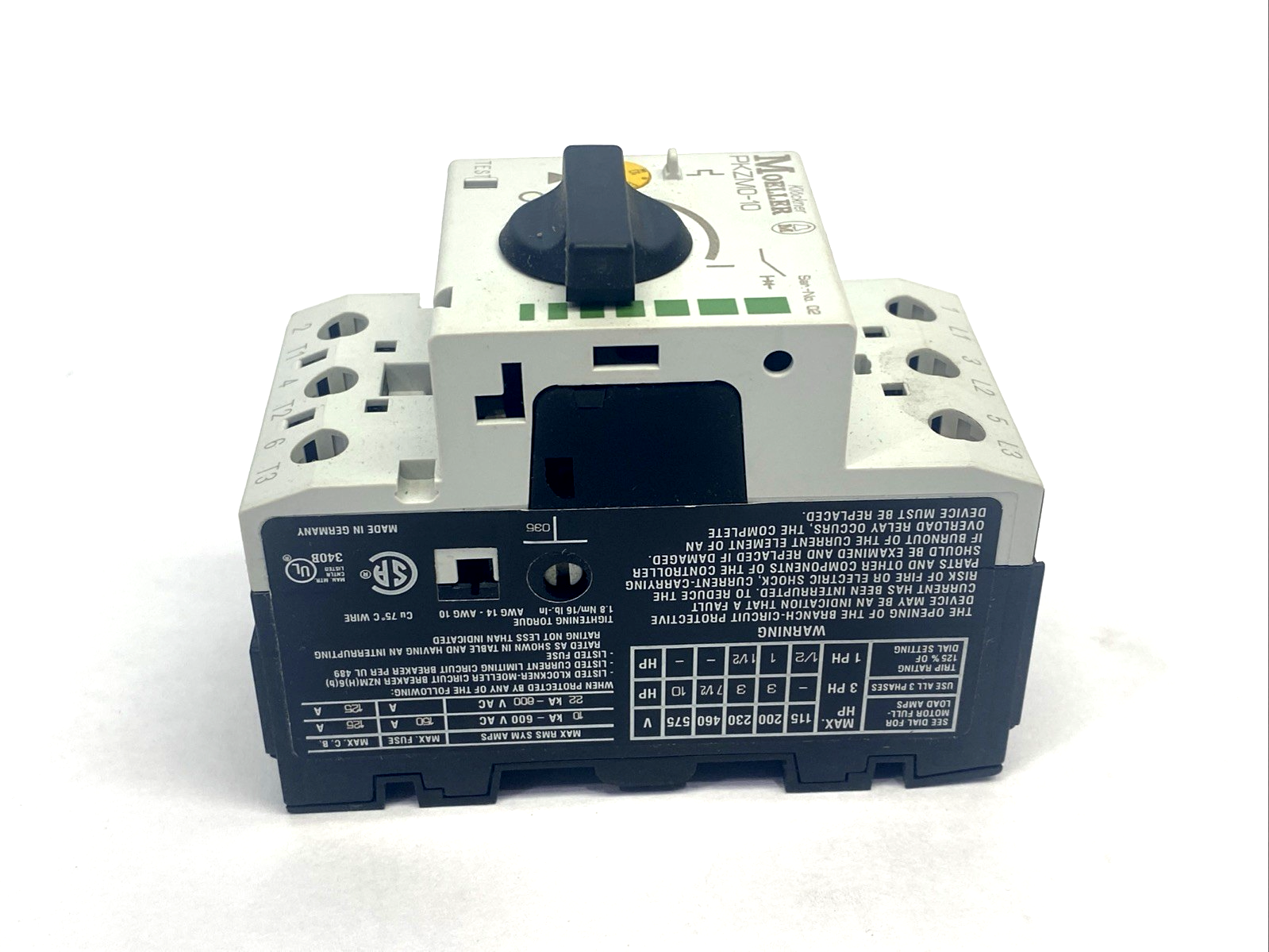Moeller PKZM0-10 IEC motor control Manual Motor Protector, 10A, 45mm Frame - Maverick Industrial Sales