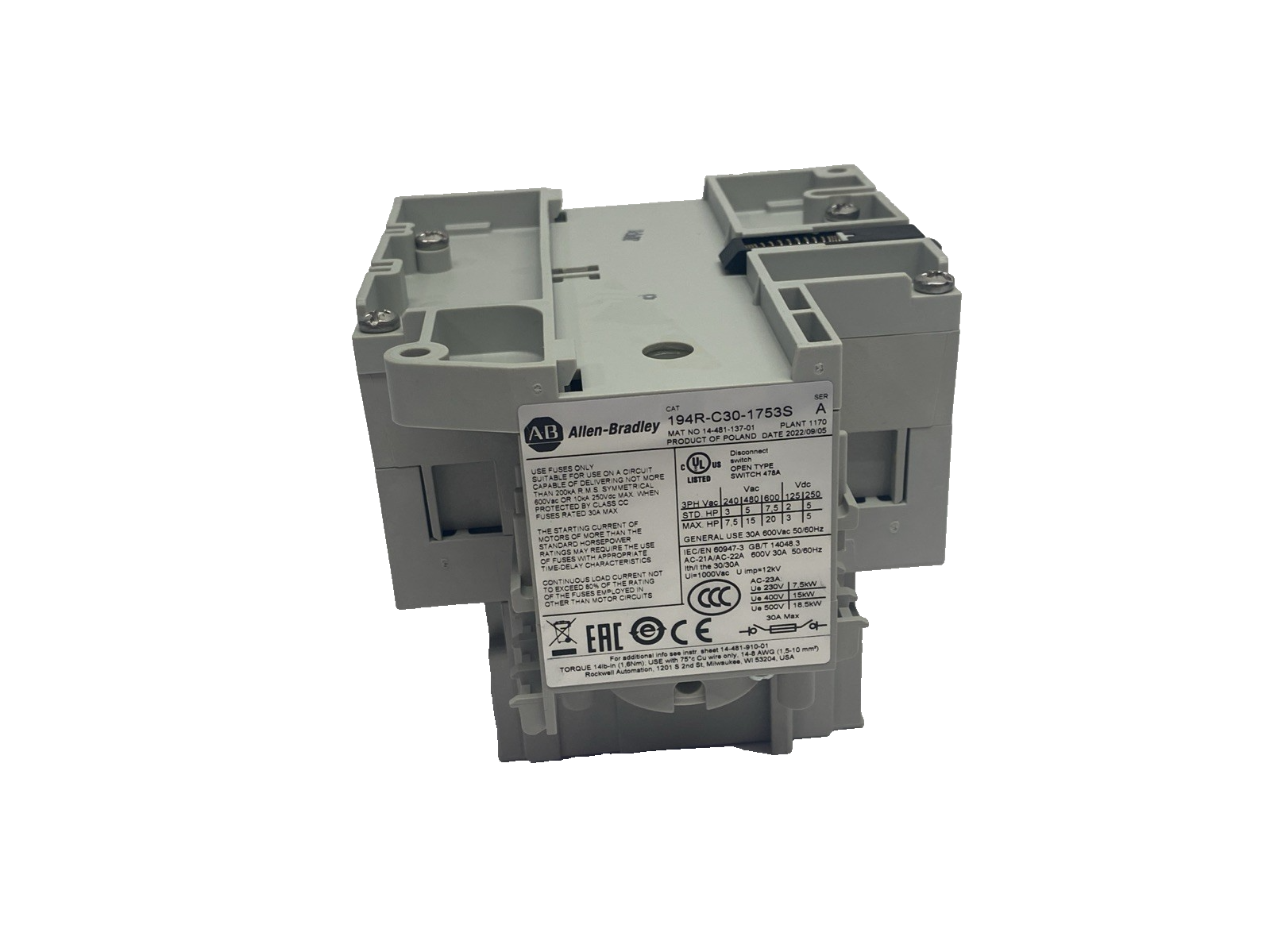 Allen Bradley 194R-C30-1753S Ser. A Disconnect Switch - Maverick Industrial Sales