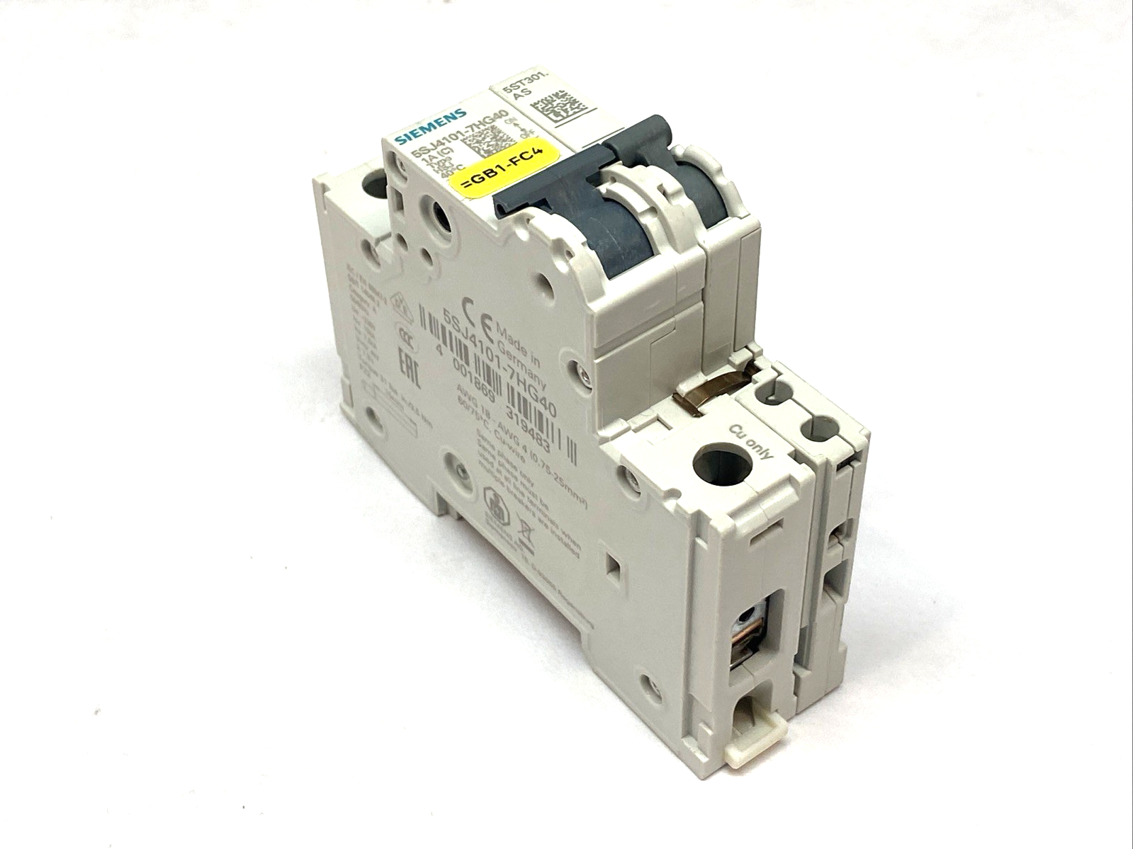 Siemens 5SJ4101-8HG40 Circuit Breaker 1-Pole 1A w/ 5ST3010 Circuit Switch - Maverick Industrial Sales