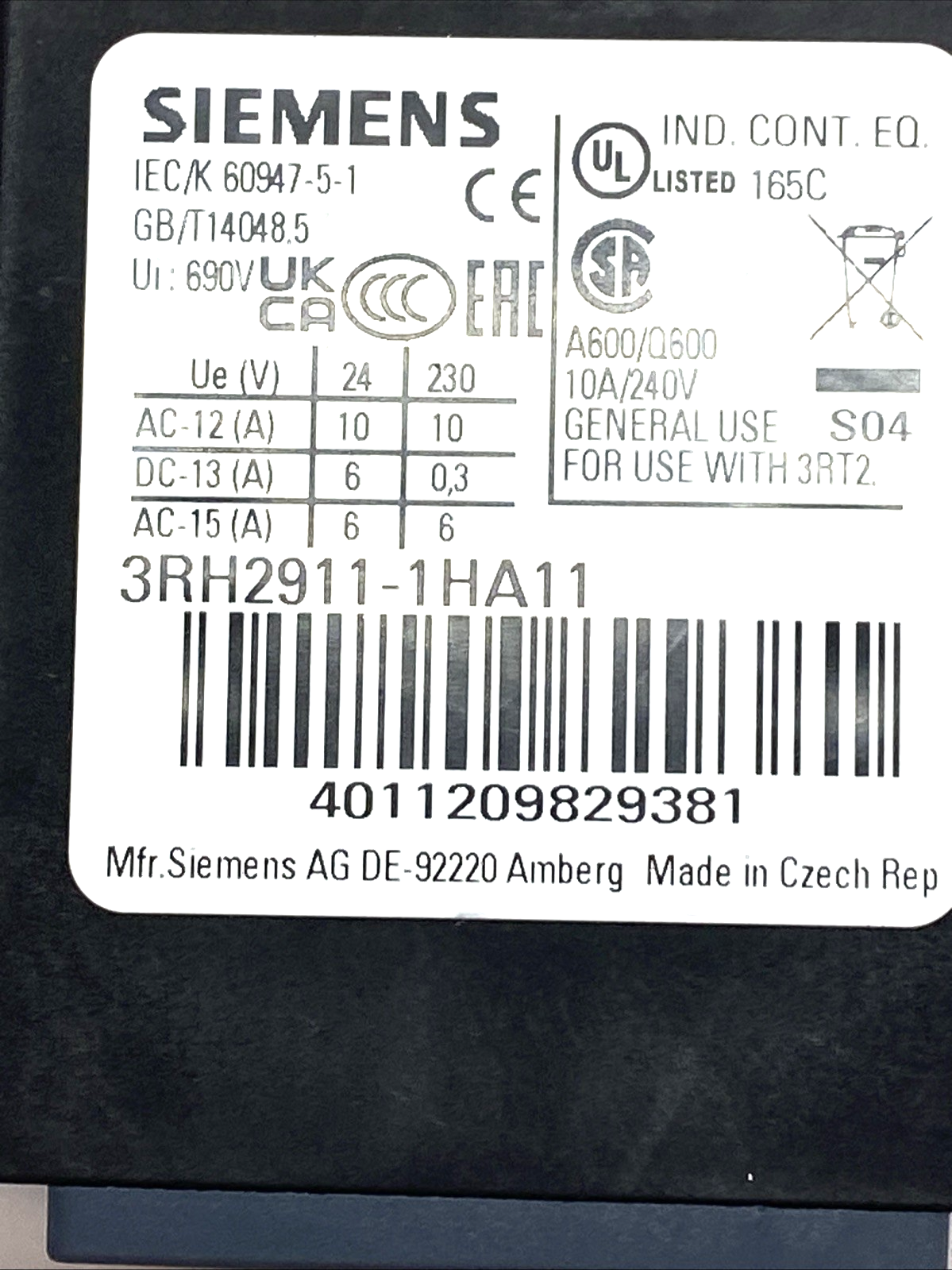 Siemens 3RH2911-1HA11 Front Auxiliary Contact Block LOT OF 3 - Maverick Industrial Sales