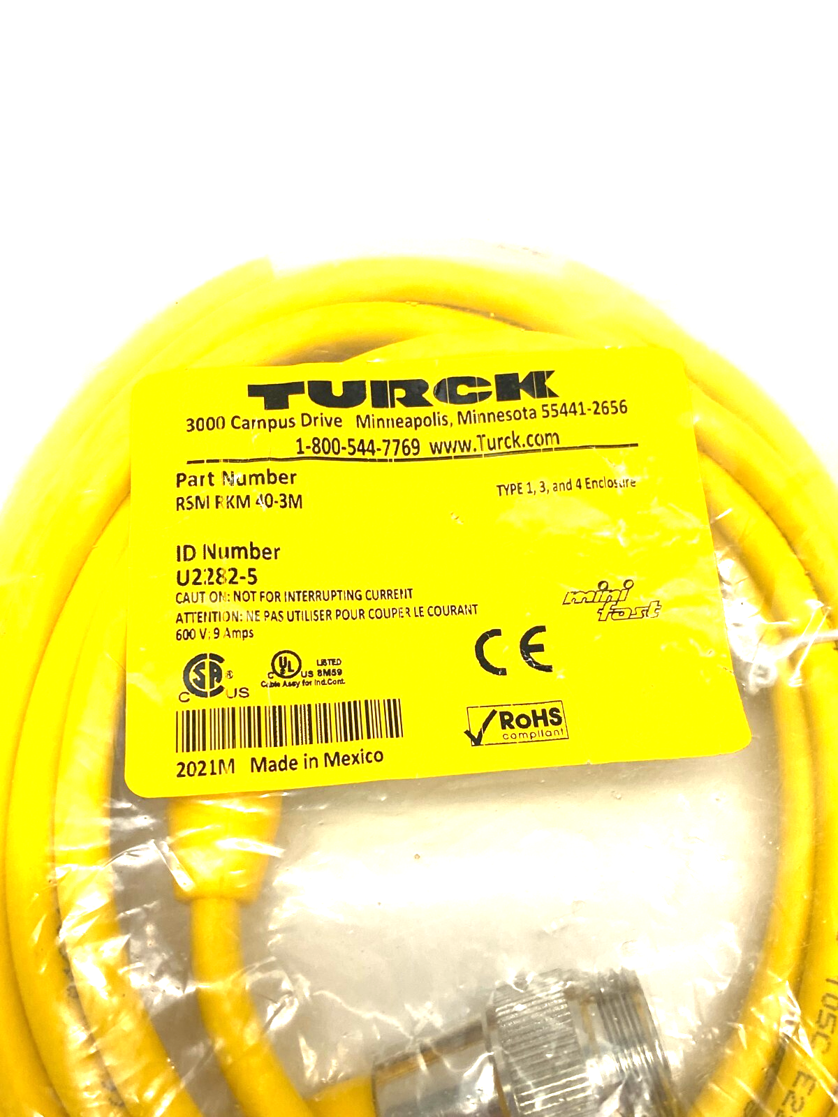 Turck RSM RKM 40-3M Minifast Double Ended Corset U2282-5 - Maverick Industrial Sales