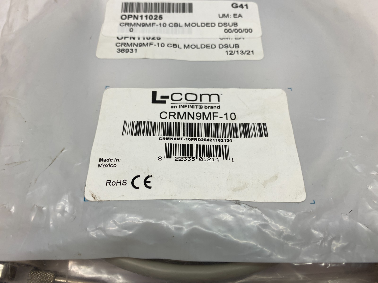 CRMN9MF-10 | L-Com Molded D-Sub Cable Reversible Hardware Male/Female - New - Maverick Industrial Sales