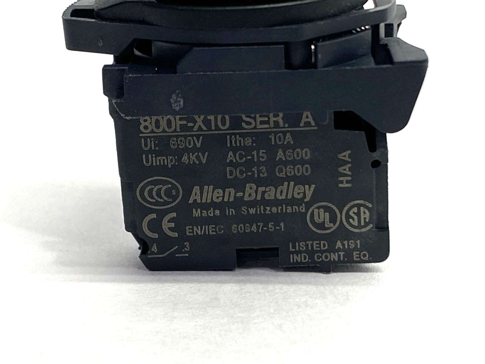 Allen Bradley 800FP-E2 Pushbutton Black w/ 800F-ALP Latch 800F-X10 Ser A Contact - Maverick Industrial Sales