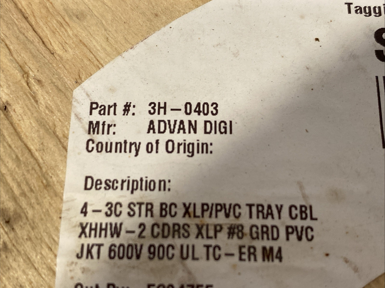 Advanced Digital Cable 3H-0403 4AWG 3C STR BC XLP/PVC XHHW 2 CDRS XLP 600V 25' - Maverick Industrial Sales