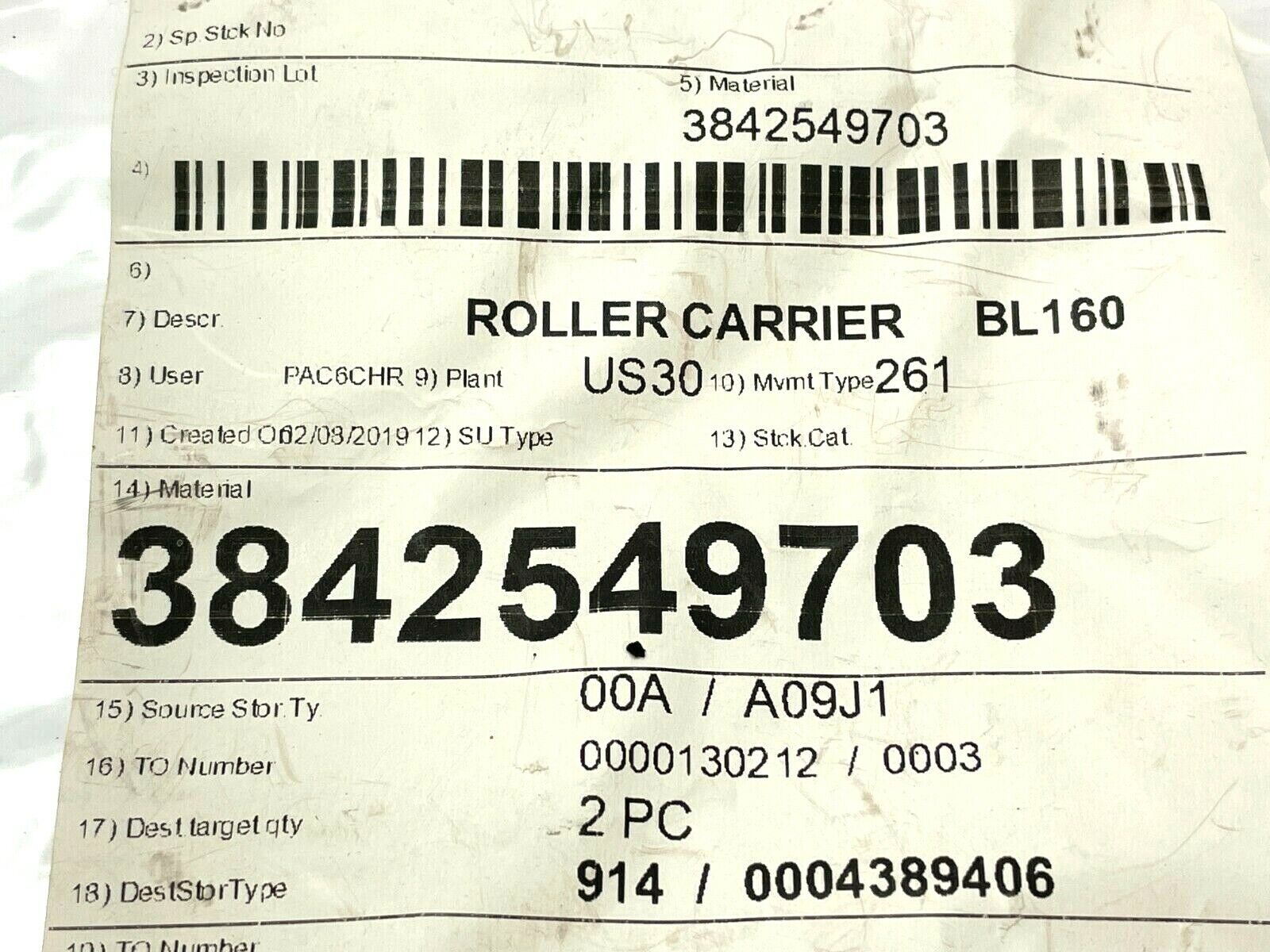 Bosch Rexroth 3842549703 Roller Carrier BL160 - Maverick Industrial Sales