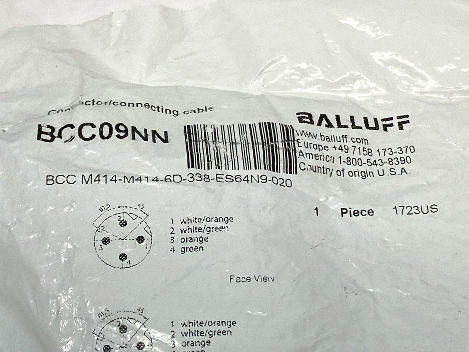 Balluff BCC M414-M414-6D-338-ES64N9-020 Double-Ended M12 Ethernet Cable BCC09NN - Maverick Industrial Sales