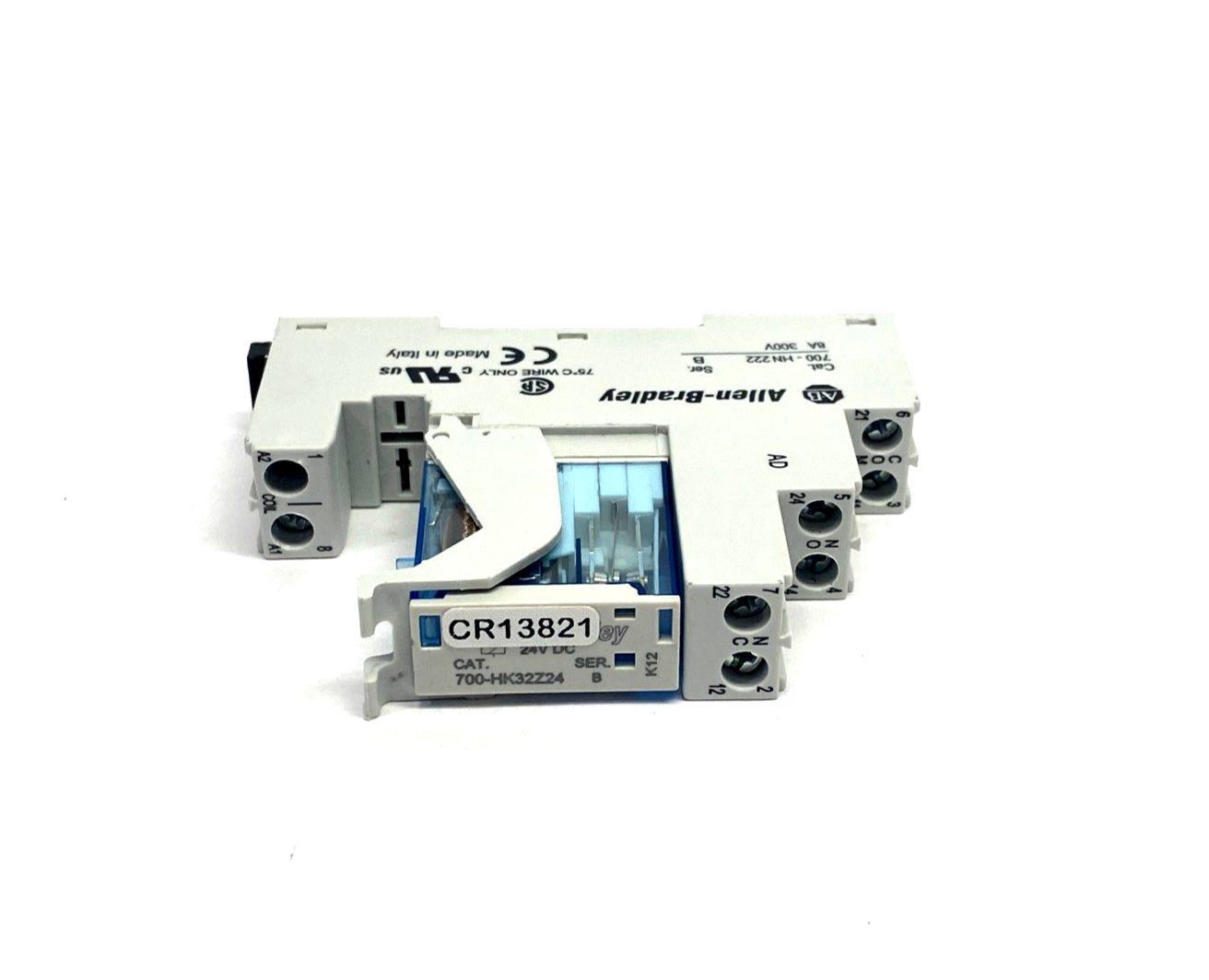 700-HK32Z24 | Allen Bradley Ser. B Plug In Relay 24V DC & 700-HN222 Socket/Base 8A - Used - Maverick Industrial Sales