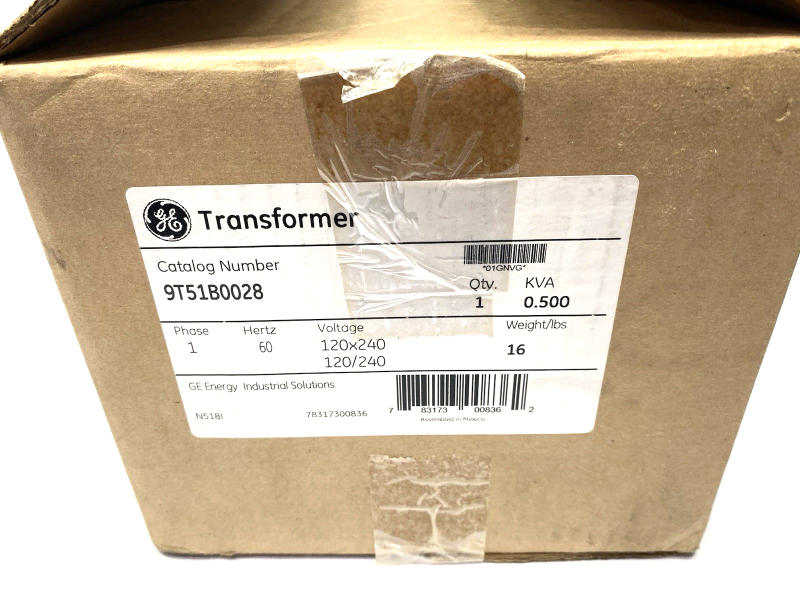 9T51B0028 | ABB General Electric Transformer 1-Phase 1C,0.5kVA,120x240-120/240 - New – Open box - Maverick Industrial Sales