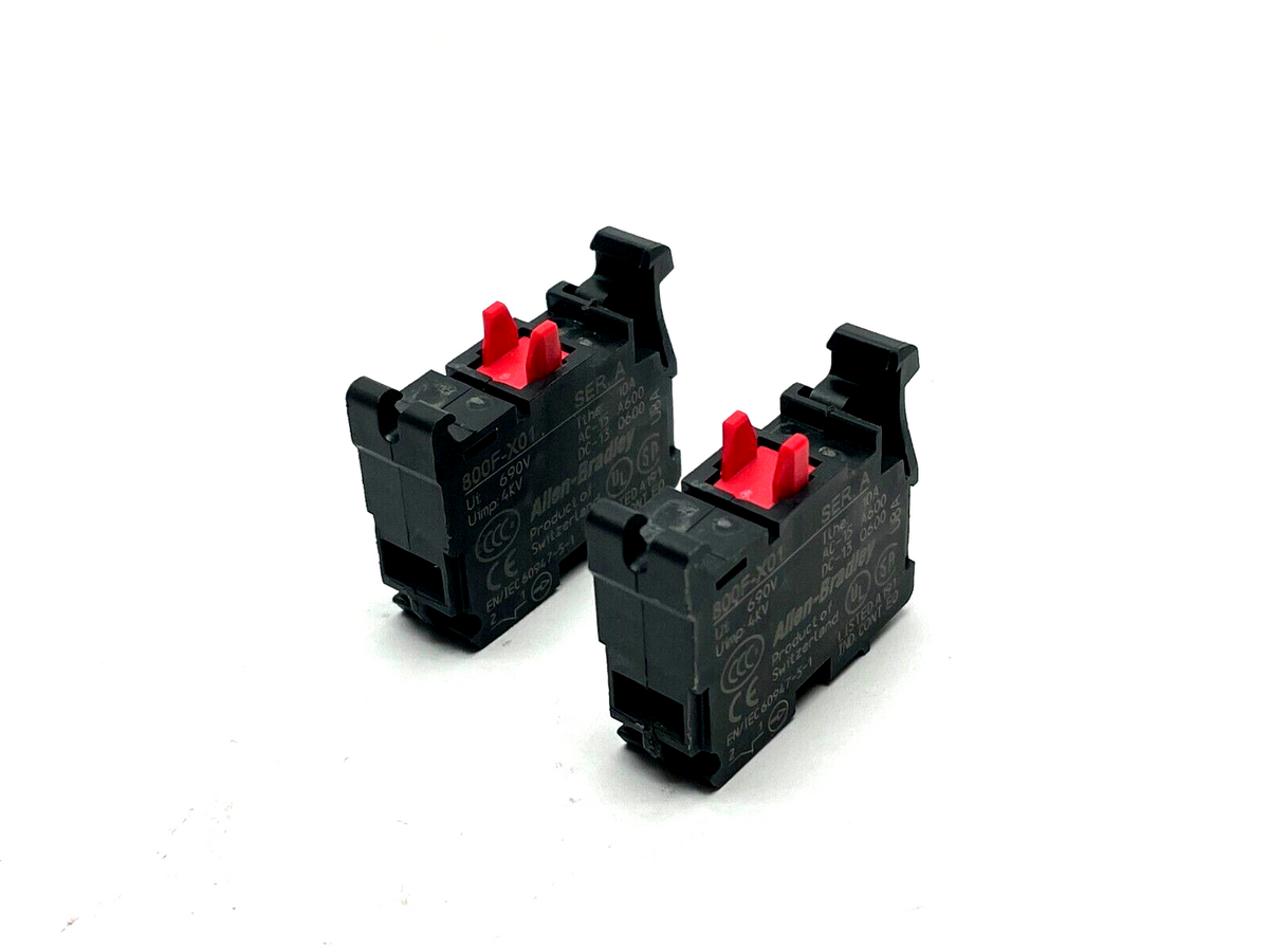 800F-X01 | Allen Bradley Ser A Contact Block 22.5mm Plastic 1 NO LOT OF 2 - Used - Maverick Industrial Sales