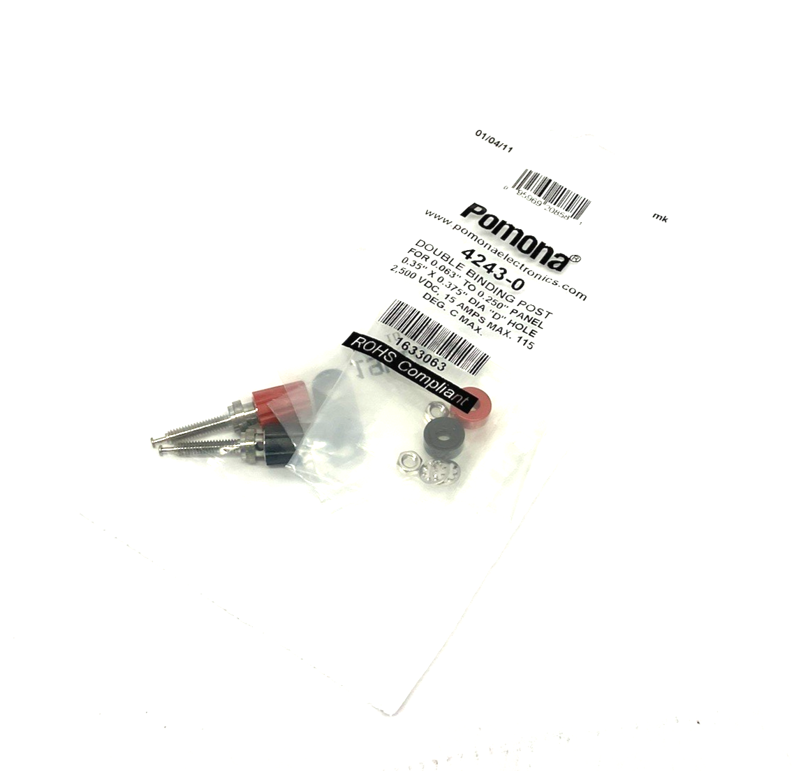 4243-0 | Pomona Double Binding Post 0.063" to 0.250" Panel, 2500VDC 15A - New - Maverick Industrial Sales