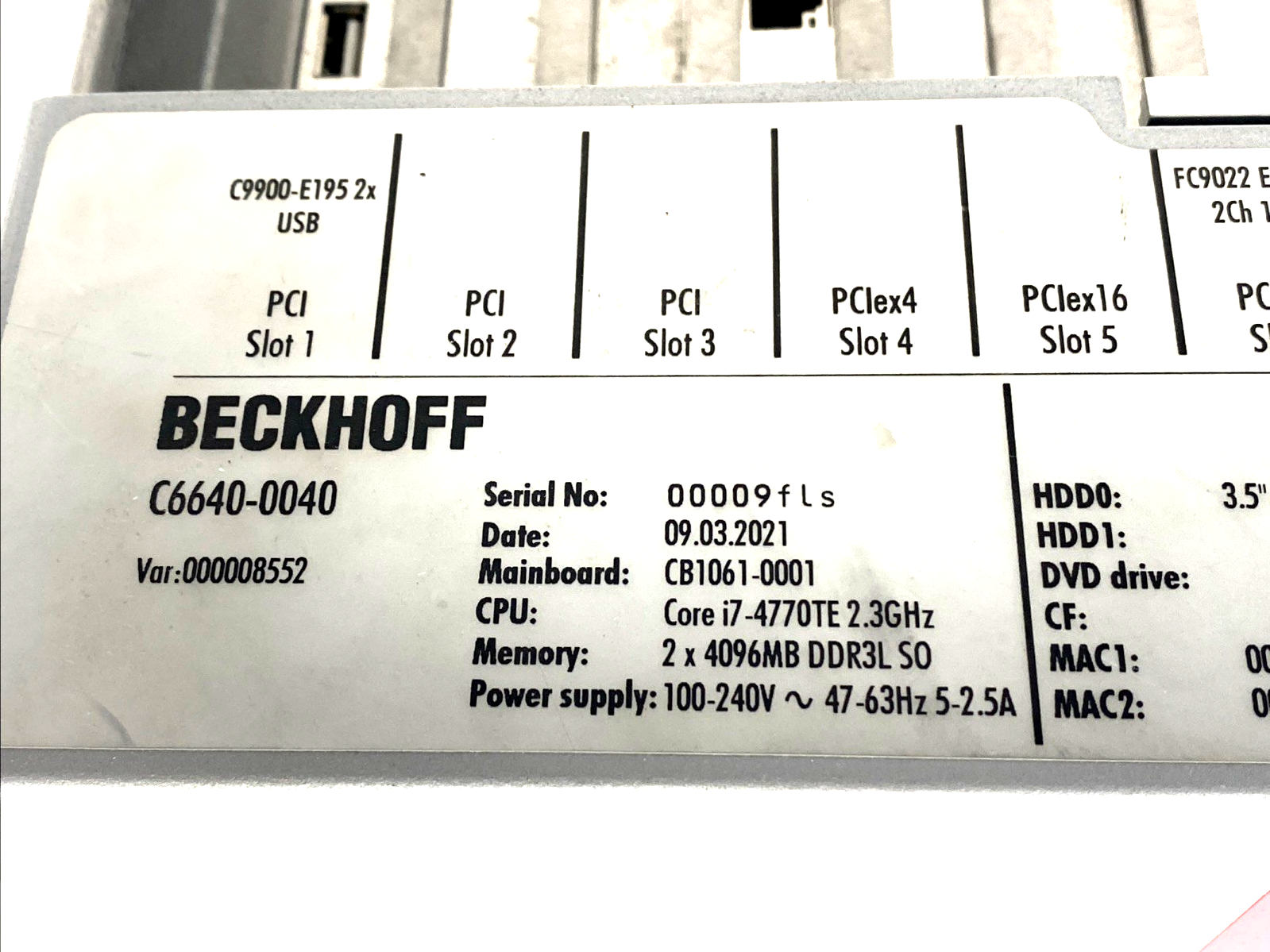 Beckhoff C6640-0040 Industrial PC Intel Core i7-4770TE 2.3GHz CB1061-0001 Board - Maverick Industrial Sales