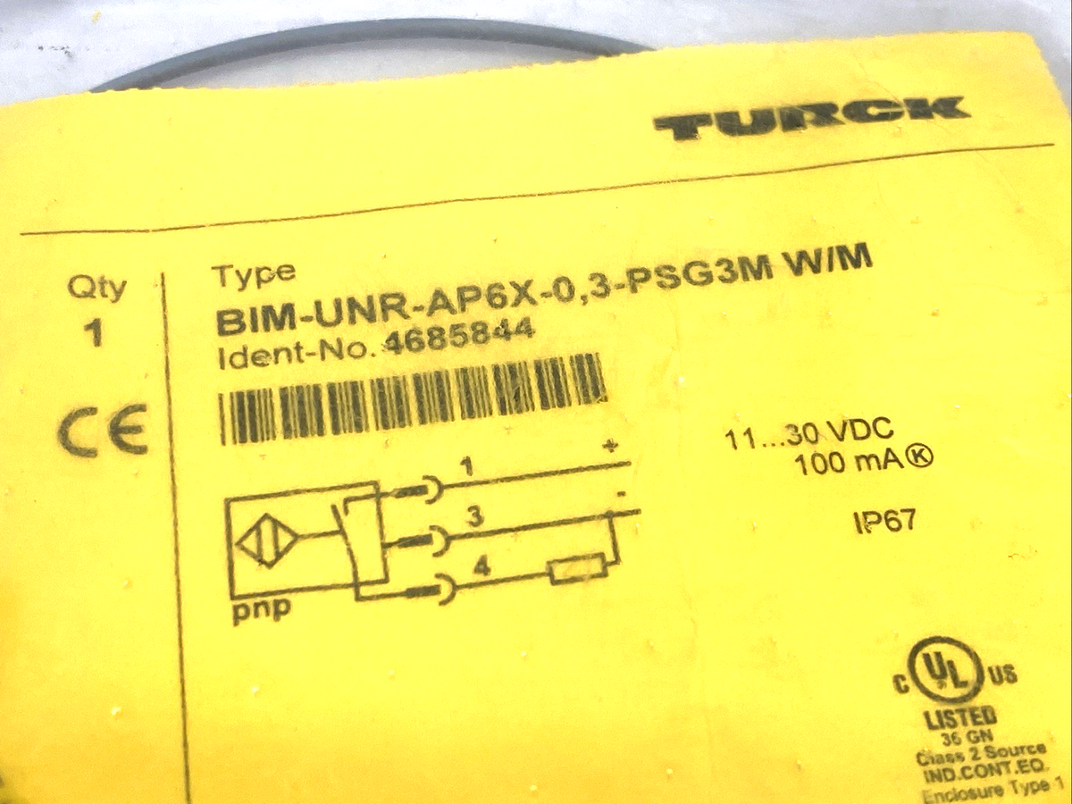 BIM-UNR-AP6X-0.3-PSG3M W/M | Turck Magnetic Field Sensor M8 3-Pin 0.3m 4685844 - New - Maverick Industrial Sales