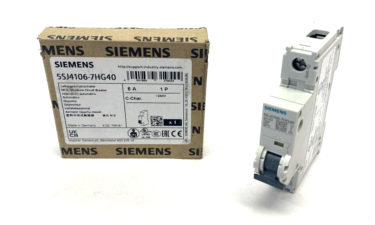 Siemens 5SJ4106-7HG40 Miniature Circuit Breaker 240V 14kA, 1P 6A - Maverick Industrial Sales