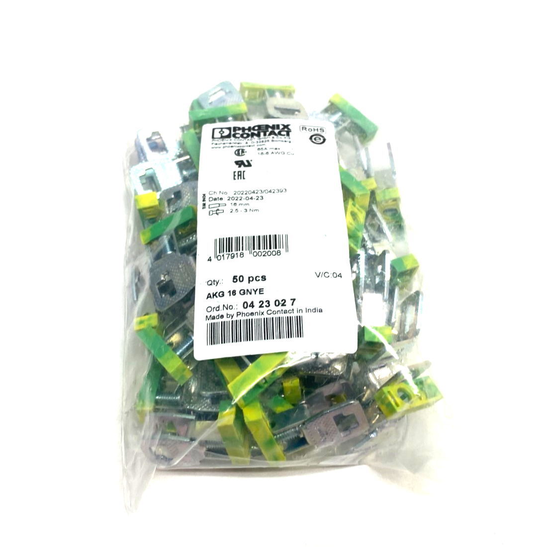 Phoenix Contact AKG 16 GNYE Connection Terminal Block 0423027 PKG OF 50 - Maverick Industrial Sales