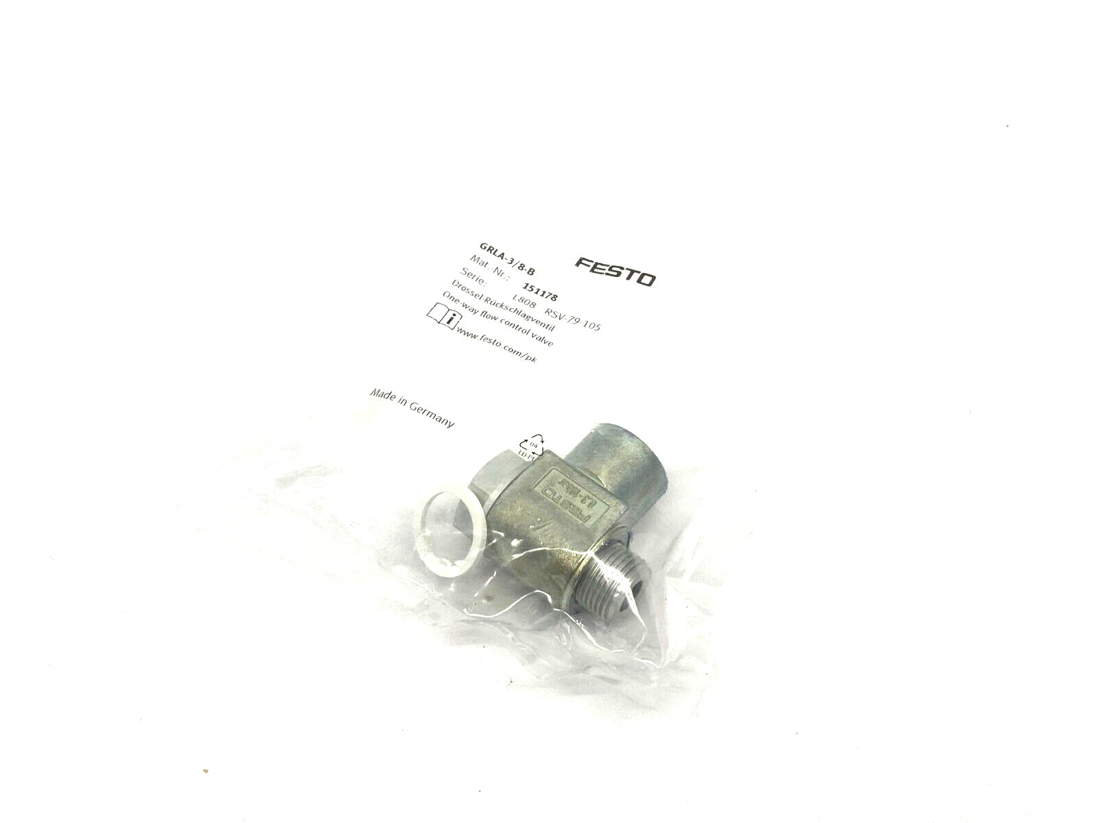 Festo GRLA-3/8-B One-Way Flow Control Valve 151178 - Maverick Industrial Sales