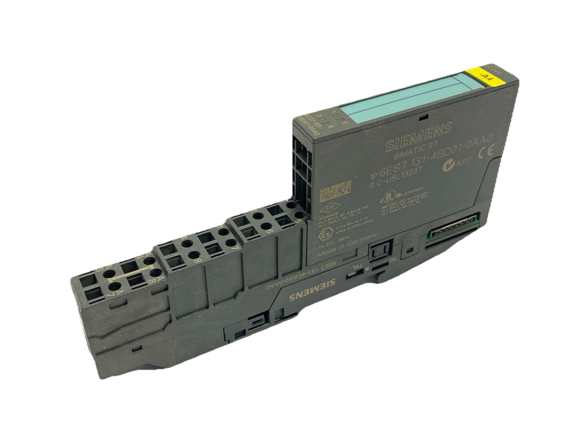 6ES7131-4BD01-0AA0 | Siemens Digital Electronic Module w/ 6ES7193-4CA50-0AA0 - Used - Maverick Industrial Sales