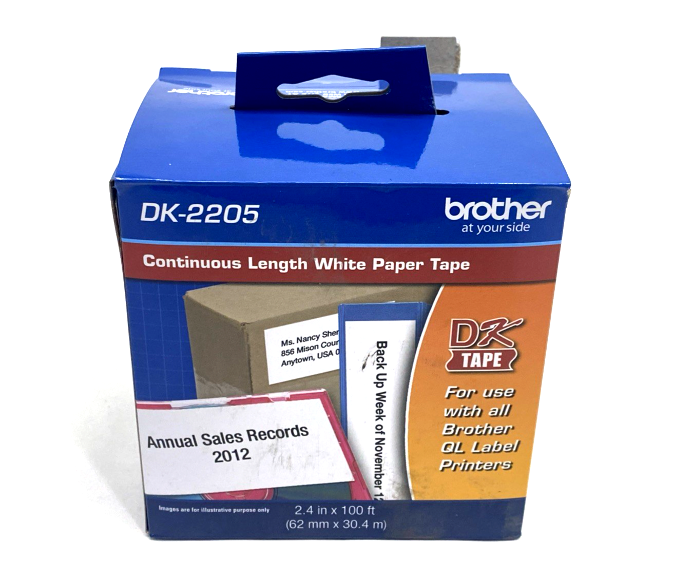 Brother DK2205 2.4in x 100ft Black on White Continuous Length Paper Tape - Maverick Industrial Sales