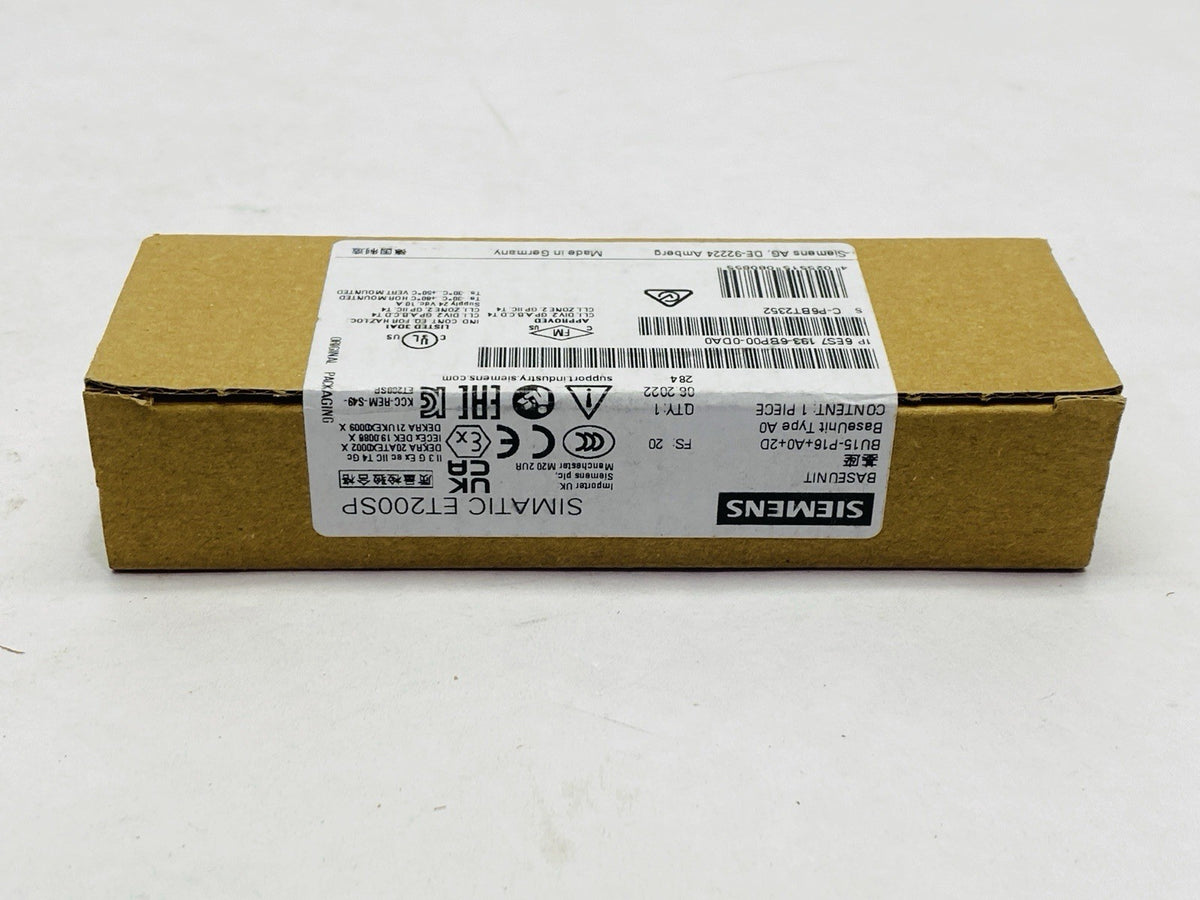 Siemens 6ES7 193-6BP00-0DA0 SIMATIC ET200SP Base Unit BU15-P16+A0+2D - Maverick Industrial Sales