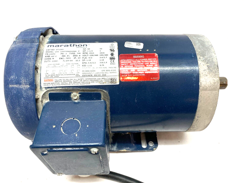 Marathon GT1203 3-Phase Electric Motor 143TC Frame 3515 Rpm 1-1/2HP 143TTFR6010 - Maverick Industrial Sales