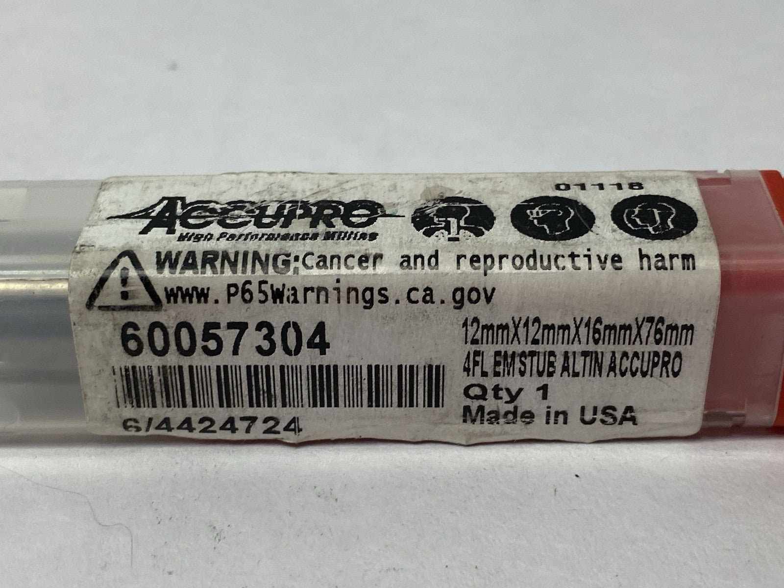 60057304 | Accupro Square End Mill: 12.00 mm Dia, 16.00 mm LOC, 4 Flutes - Used - Maverick Industrial Sales