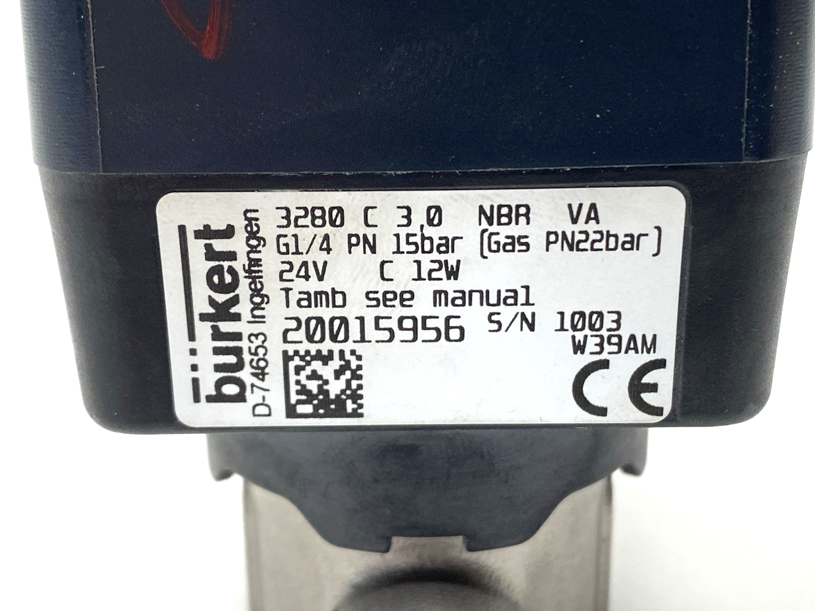 20015956 | Burkert Proport. Globe Valve 3280-CM-03,0BBVAGM82-024DC12-10-B4-1I-IX - For parts or not working - Maverick Industrial Sales
