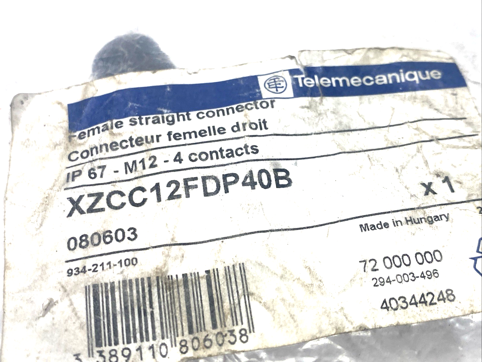 Telemecamique XZCC12FDP40B Female Straight Connector M12 4-Pin PG7 080603 - Maverick Industrial Sales
