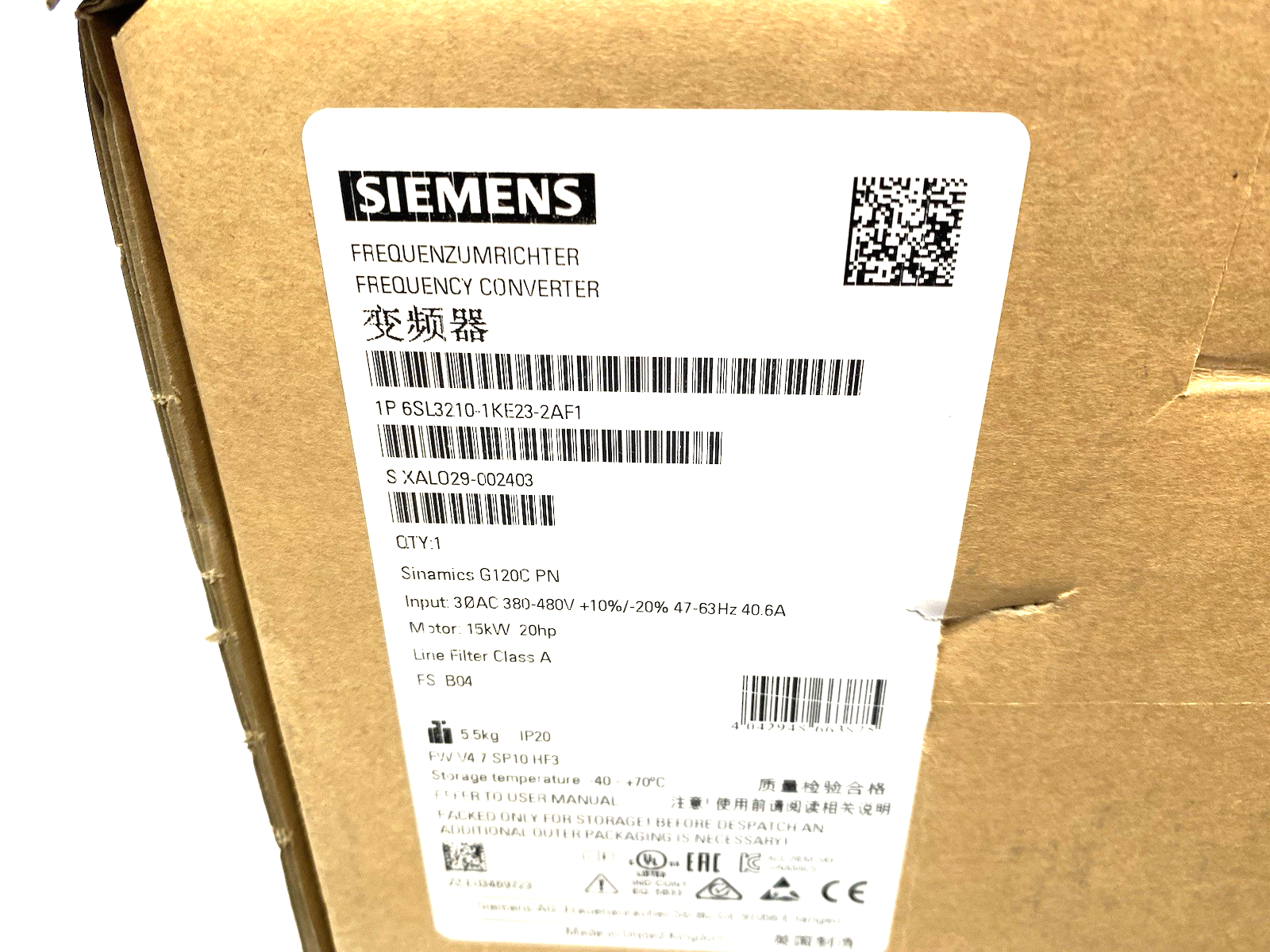 6SL3210-1KE23-2AF1 | Siemens SINAMICS G120C Drive Unit PN 15,0KW FILA - New – Open box - Maverick Industrial Sales