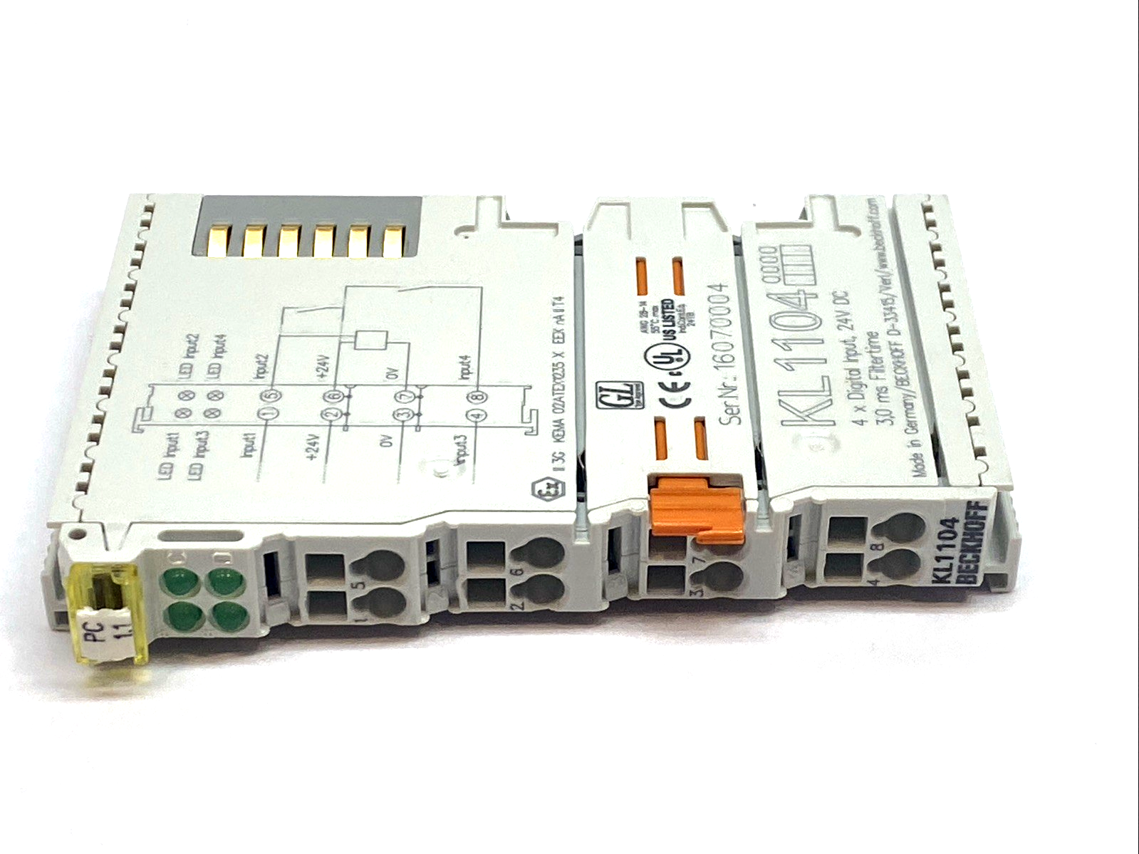 Beckhoff KL1104 Bus Terminal, 4-channel Digital Input, 24 V DC, 3 ms 2-/3-wire - Maverick Industrial Sales