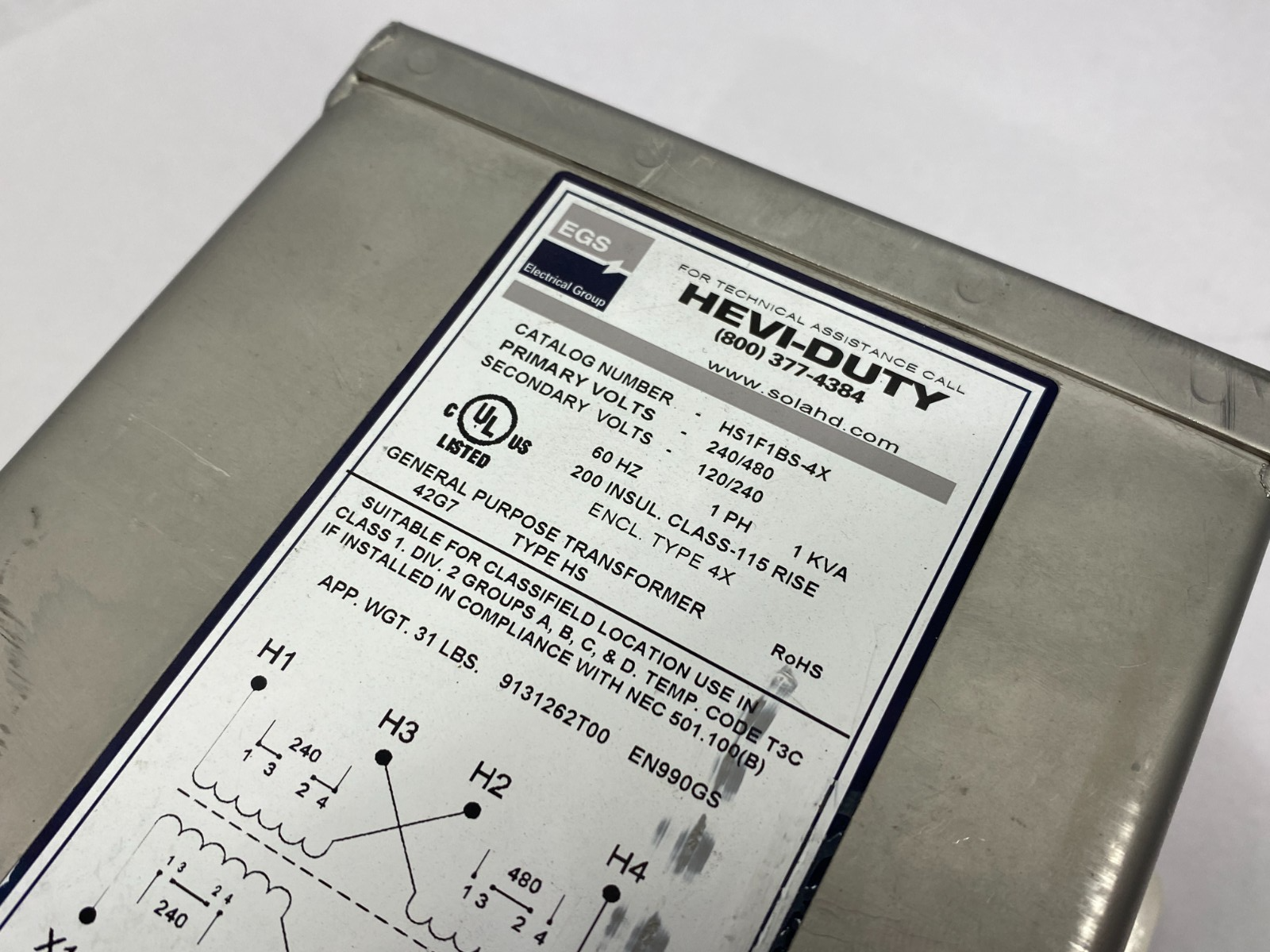 EGS Sola HS1F1BS-4X Transformer 1KVA 240X480-120/240 - Maverick Industrial Sales