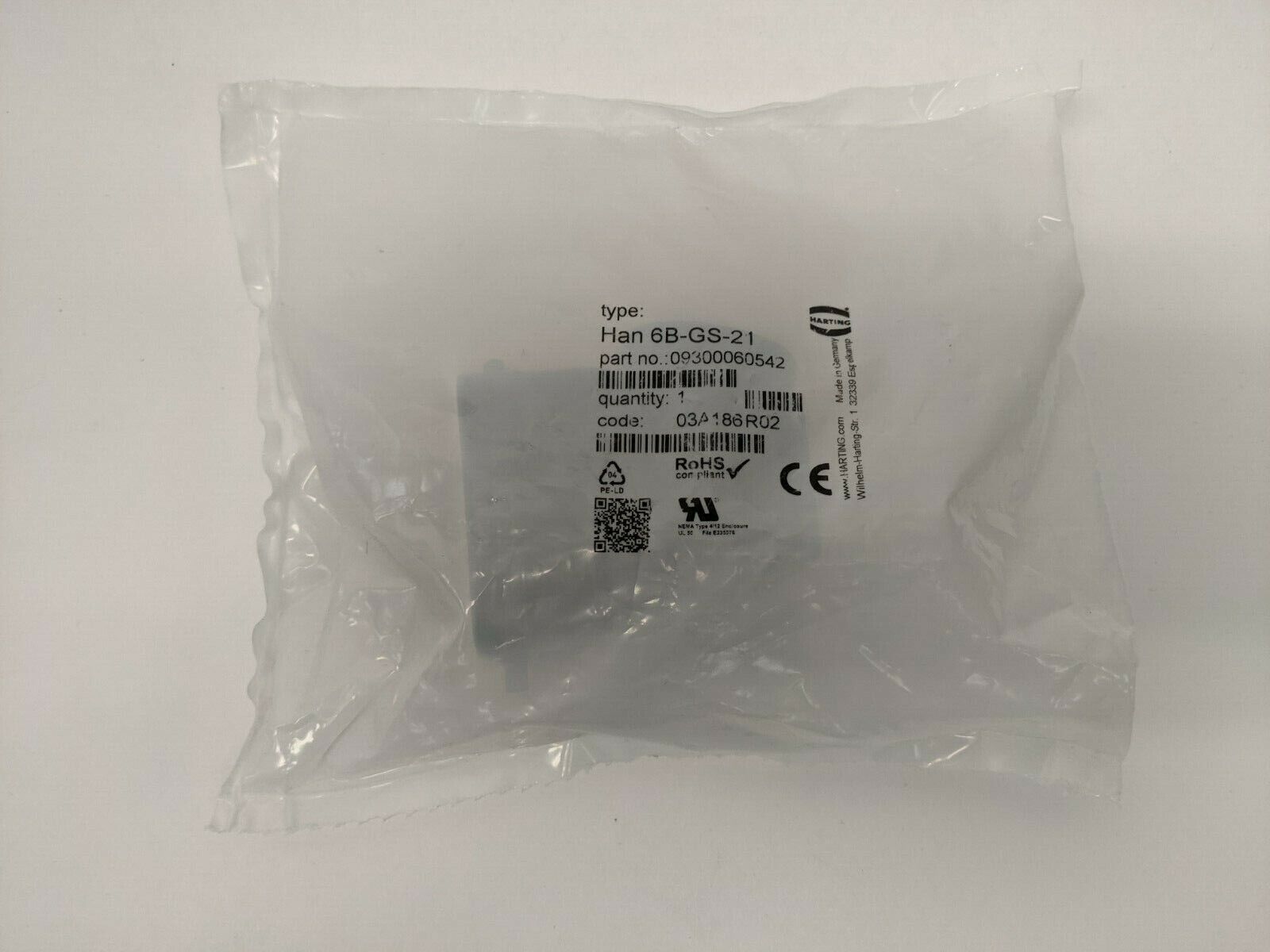 Harting 09 30 006 0542 Han B Hood Side Entry HC 2 Pegs 6B-GS-21 - Maverick Industrial Sales