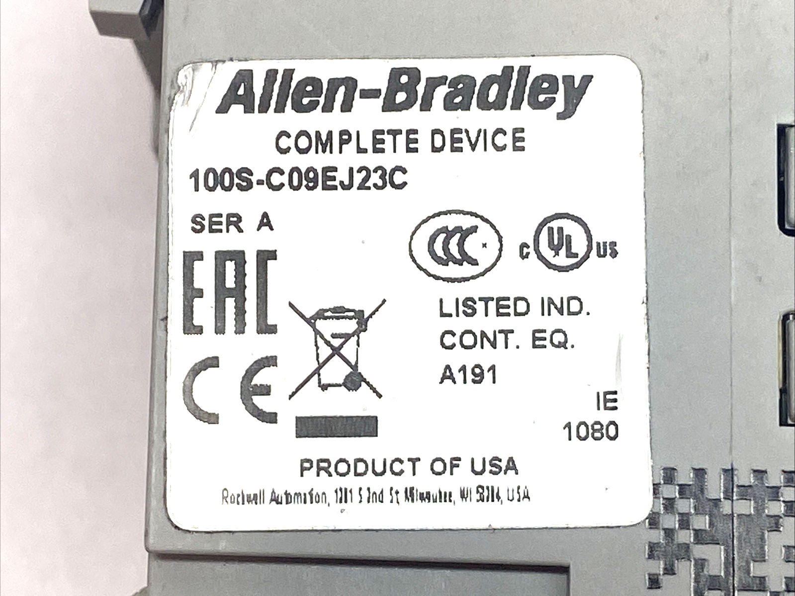 Allen Bradley 100S-C09EJ23C Ser. A Safety Contactor 440V 50/60Hz 9A 3P - Maverick Industrial Sales