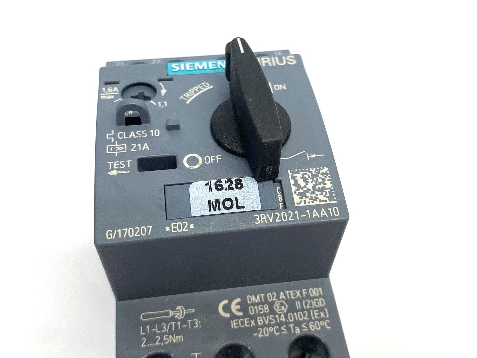 Siemens 3RV2021-1AA10 SIRIUS Motor Protection Circuit Breaker Size S00 - Maverick Industrial Sales