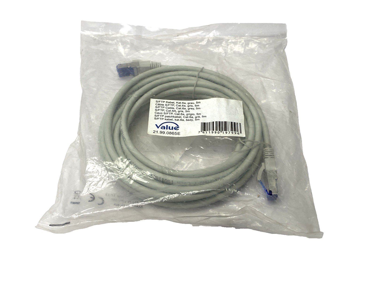 Value 21.99.0865E Double Ended Ethernet Cable Gray Male RJ45 Connectors 5m - Maverick Industrial Sales