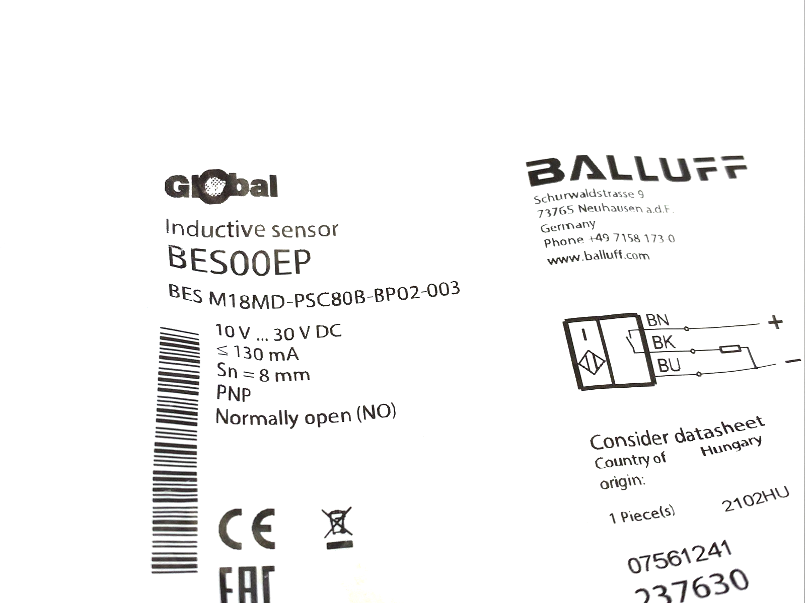 Balluff BES00EP Inductive Proximity Sensor BES M18MD-PSC80B-BP02-003 - Maverick Industrial Sales