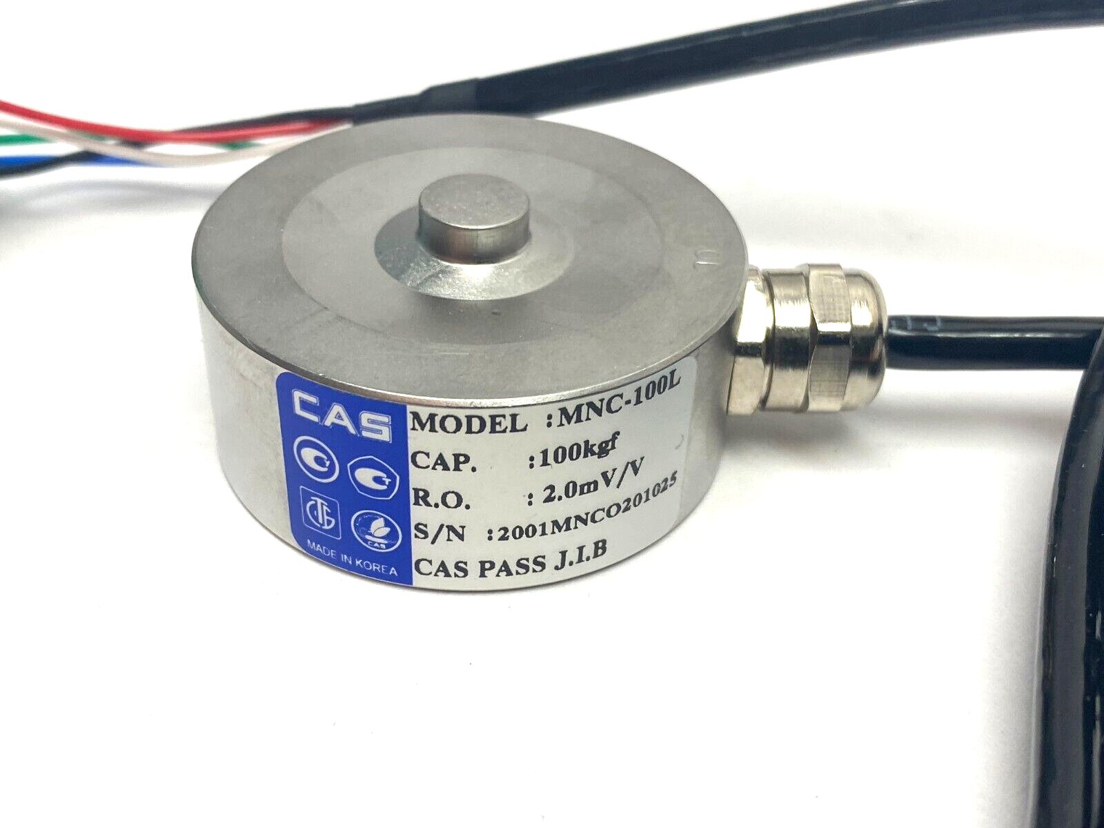CAS MNC-100L Miniature Pancake Load Cell 100kgf Capacity LLBMNC104G000000 - Maverick Industrial Sales