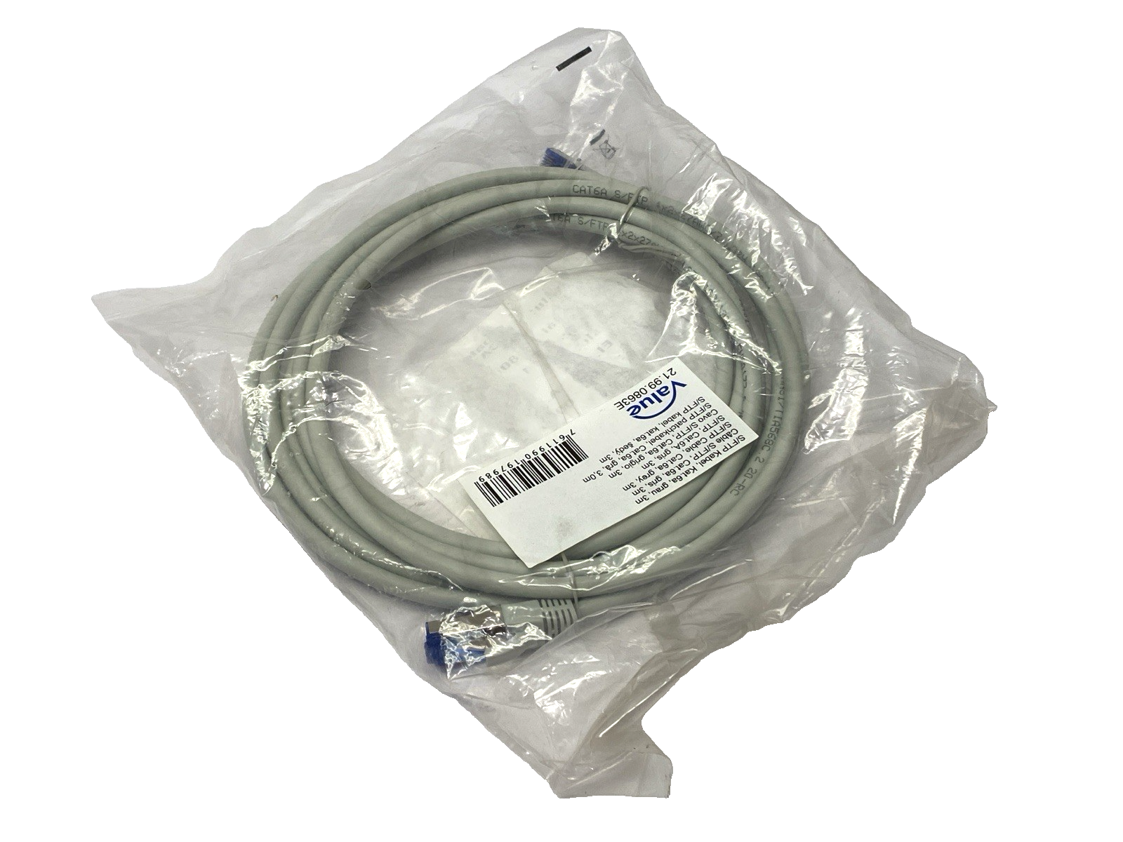 Value 21.99.0863E Double Ended Ethernet Cable Gray Male RJ45 Connectors 3m - Maverick Industrial Sales